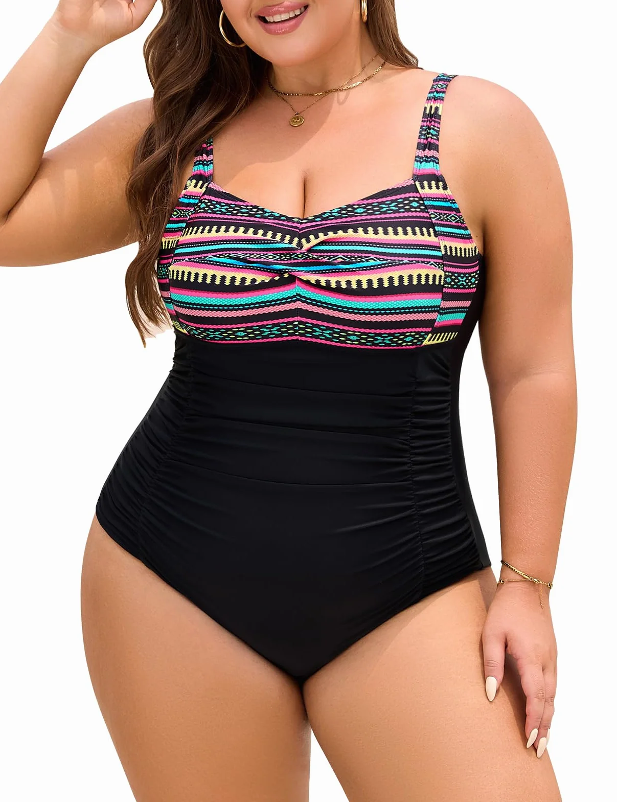 Nadeer Bañador Mujer Talla Grande Reductores Traje de Baño Una Pieza Push Up Sexy Cuello en V L-4XL