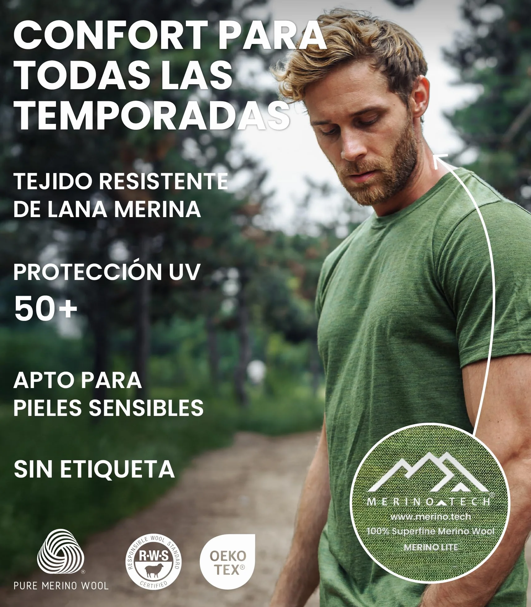 Camiseta Lana Merino Hombre 100% con Calcetines Merino.tech