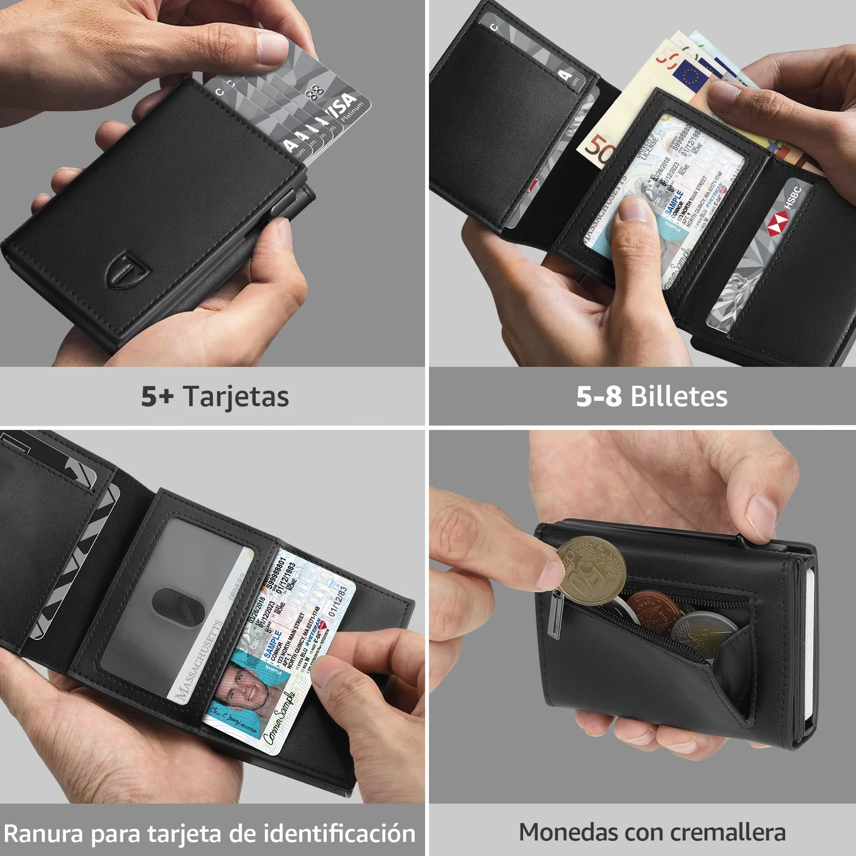 TENBST Cartera Hombre Cuero Tarjetero RFID Bloqueo Pequeño