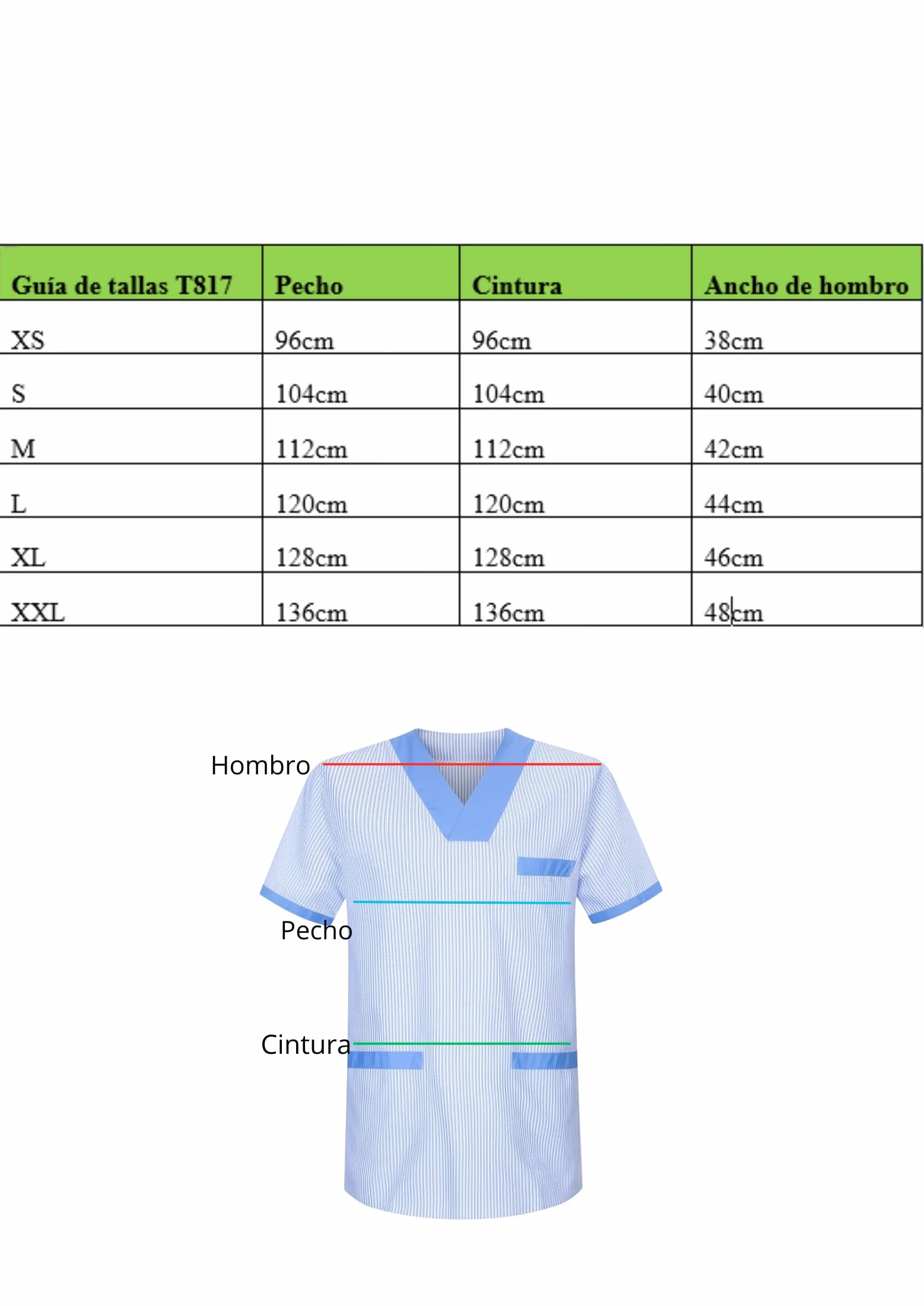 Victory Camisa Sanitario Unisex Raya Profesional Transpirable Con Elastico T817