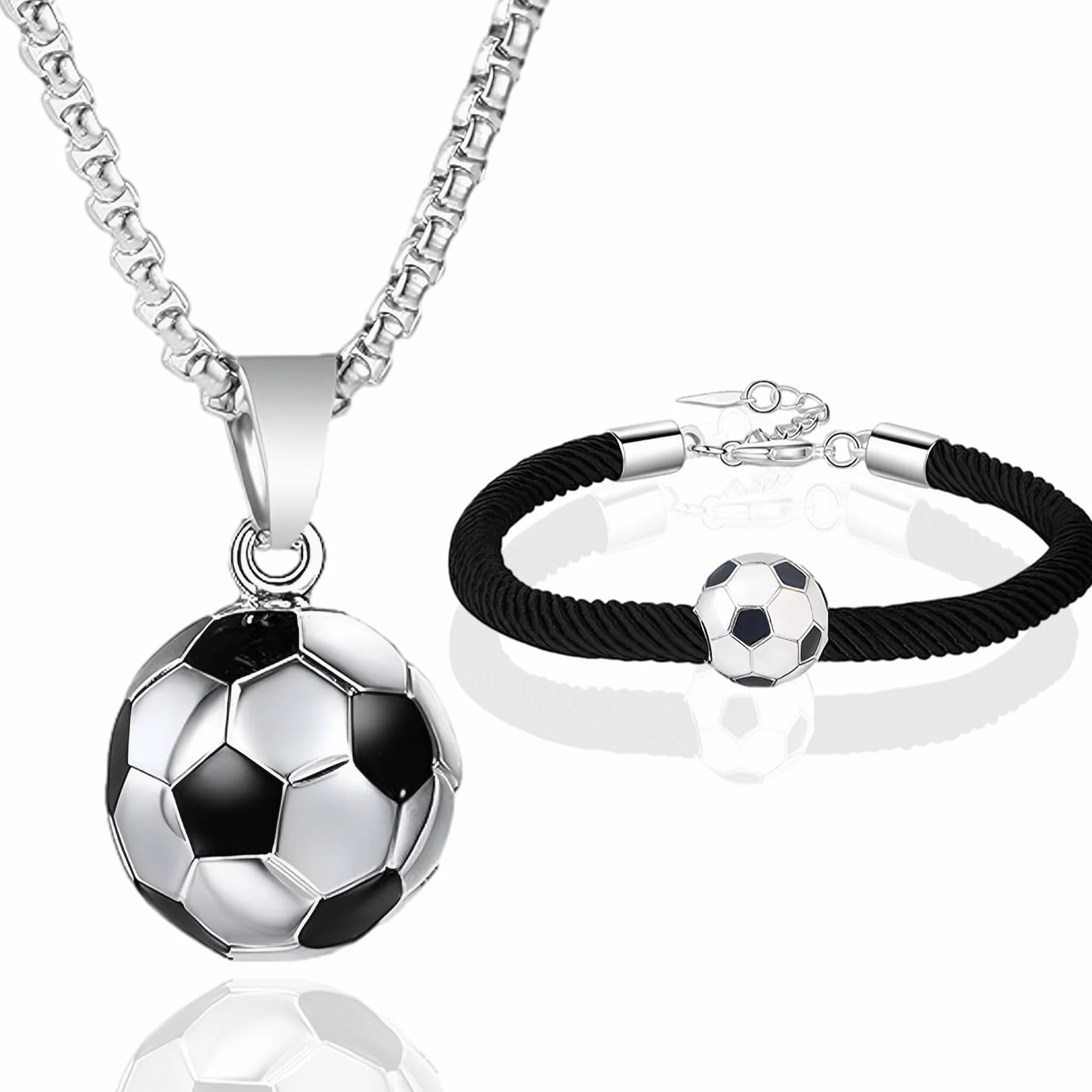 Collar y pulsera de acero inoxidable de fútbol, colgante plateado para amantes del fútbol, regalos