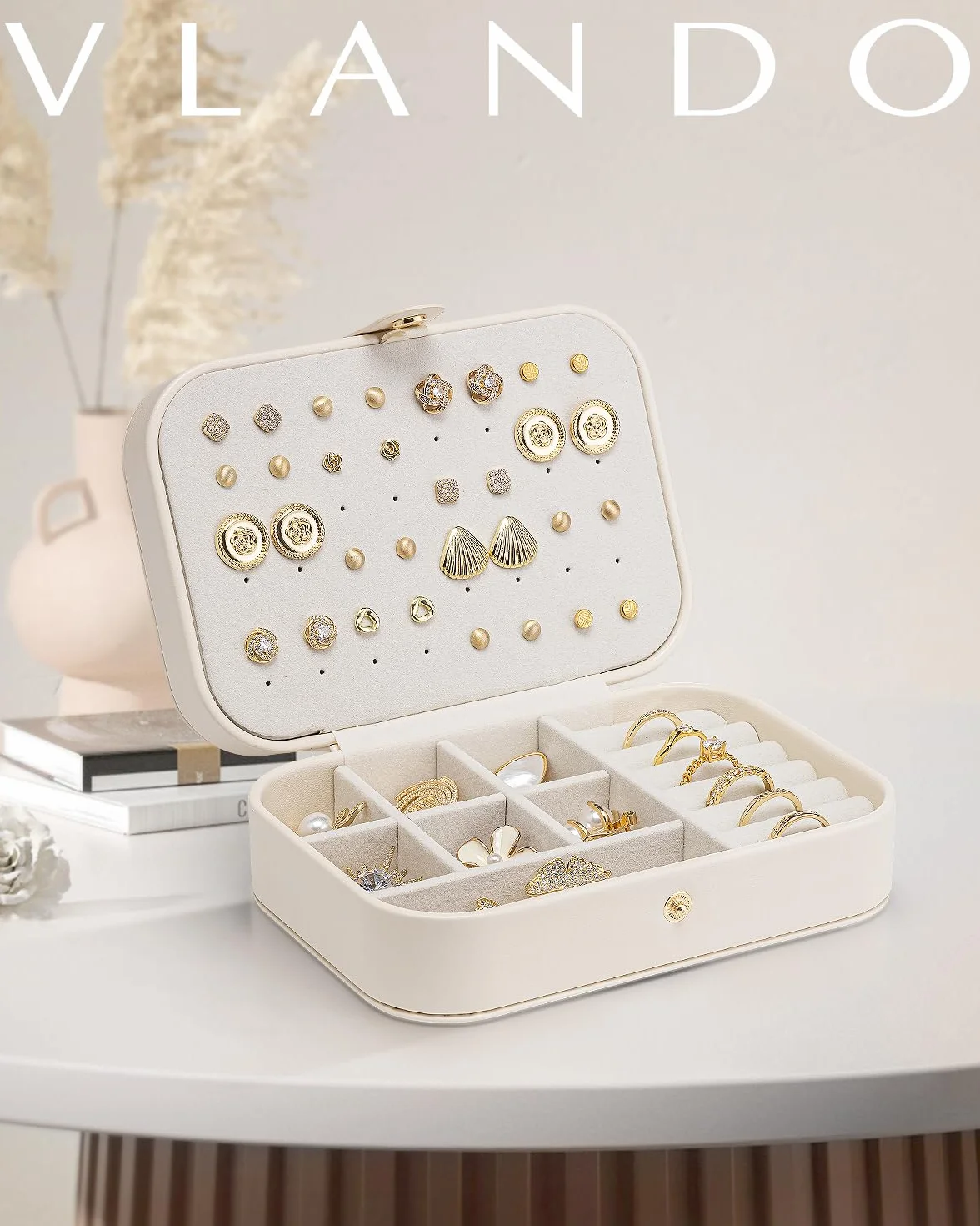 VLANDO Joyero de viaje pequeño, organizador de joyas para pendientes, estuche de viaje para mujeres