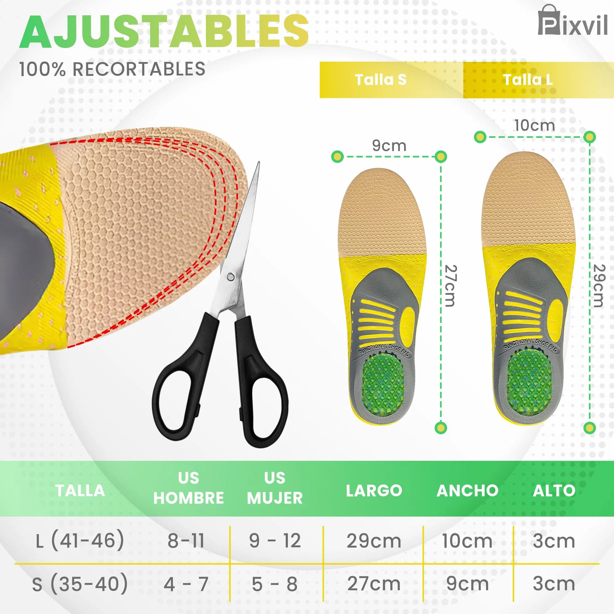 Plantillas Fascitis Plantar 2 Pares Gel Arco EVA para Trabajo y Padel Hombre Mujer Alivio Pies Planos Metatarsalgia Espolón Botas Seguridad Running