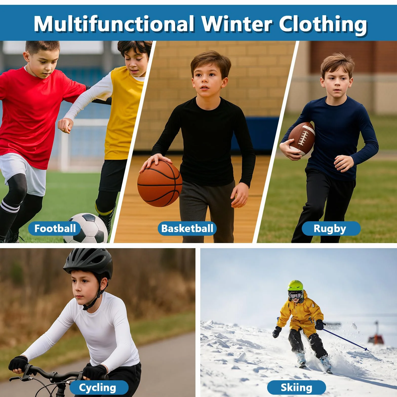 HYCOPROT Camiseta Térmica Manga Larga Niños Ropa Interior Forro Polar Transpirable Esquiar Invierno Fútbol Senderismo Ciclismo