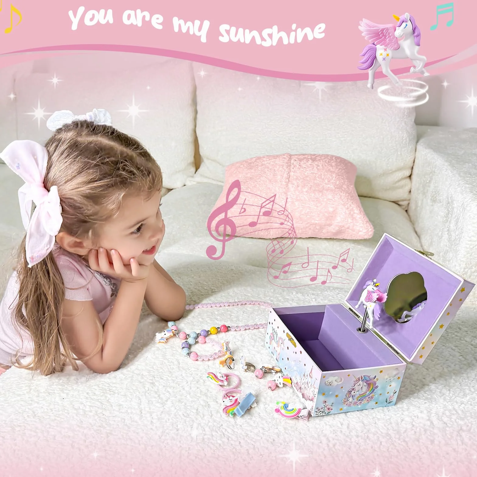 ProCase Joyero Musical Infantil con Muñeca Unicornio Giratoria para Niñas, Organizador Caja de Collar Pendiente Pulsera Anillo - Rosa