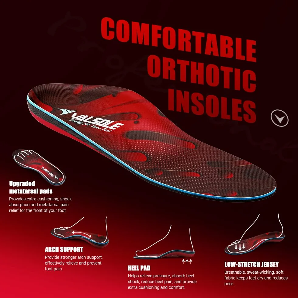 VALSOLE Plantillas ortopédicas para fascitis plantar, pies planos, soporte, trabajo, 43-44 EU 27.8cm