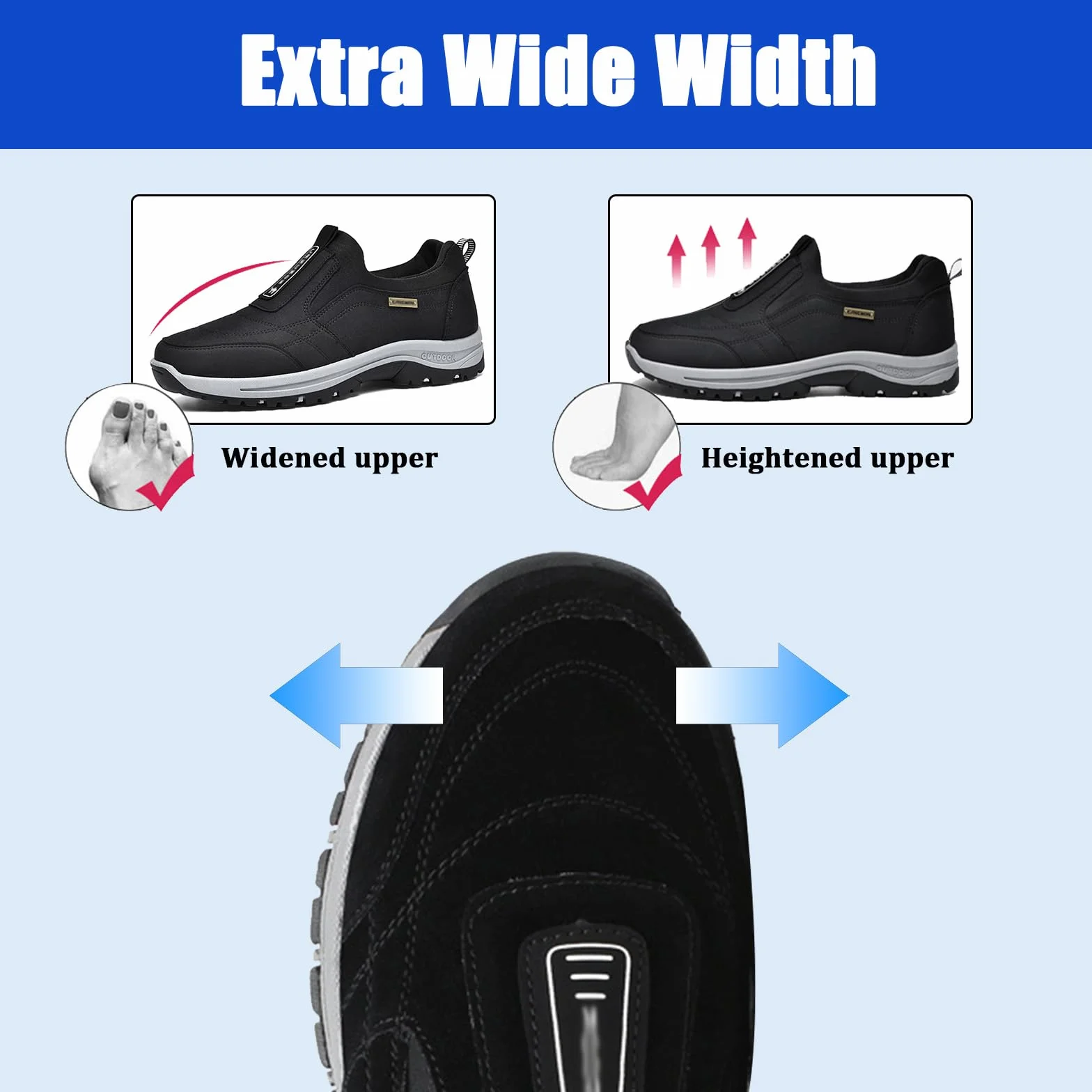 Zapatillas Deportivas Hombre Impermeables Trekking Antideslizantes Ortopédicos Negro 42EU