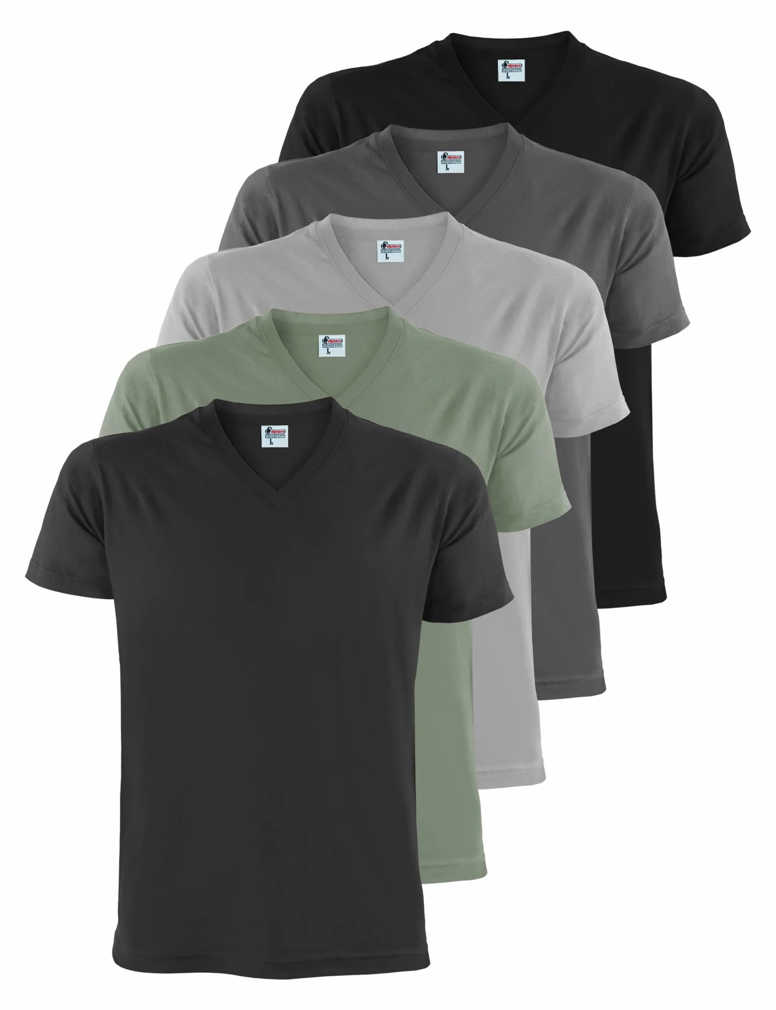 ALPIDEX T-Shirt Hombre Pack 5 Cuello V 100% Algodón Manga Corta Unicolor S-5XL