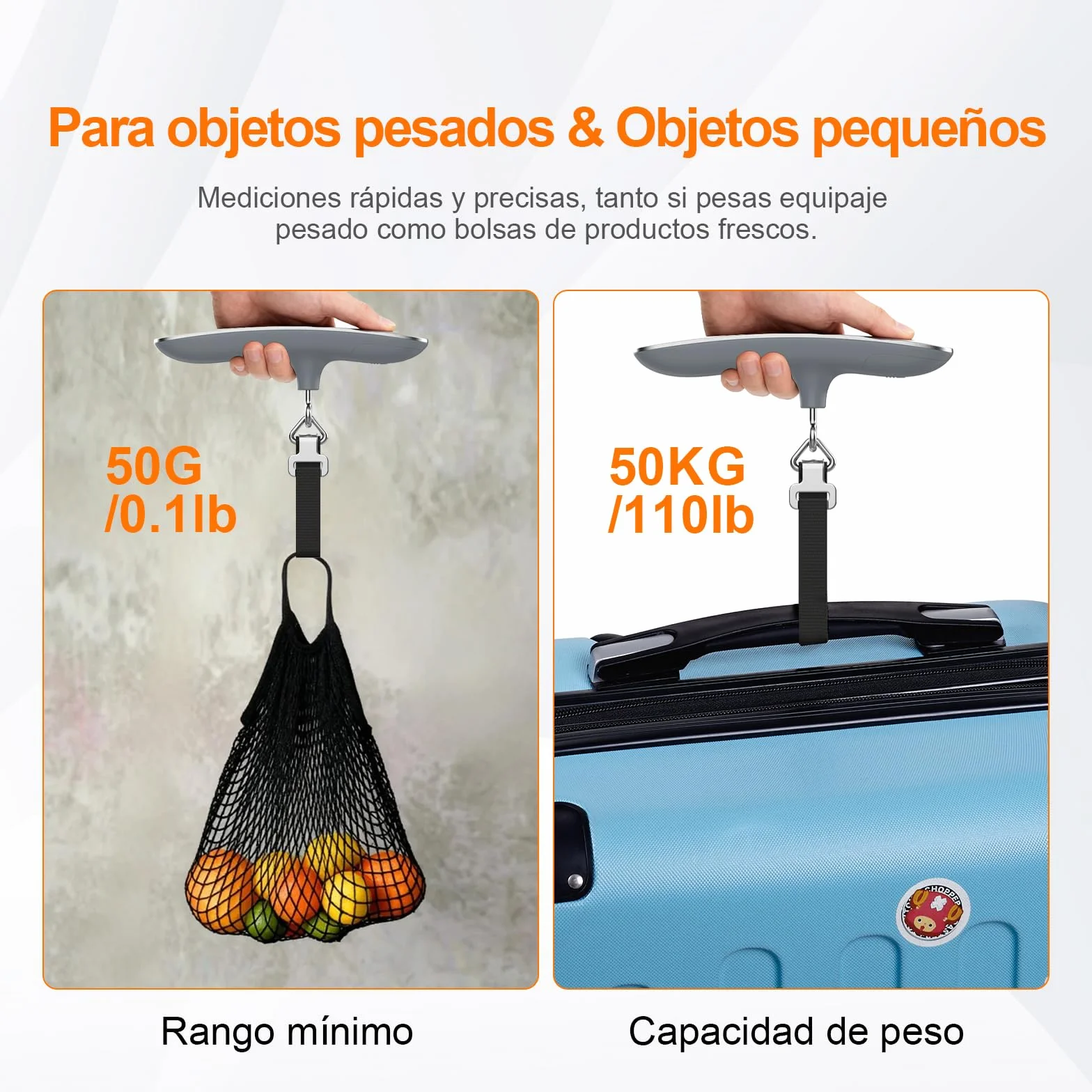 GRIFEMA GA2006 Báscula Maletas Viaje Portátil, Báscula de Equipaje con Pantalla LCD, 110 lb/50 kg, Plata