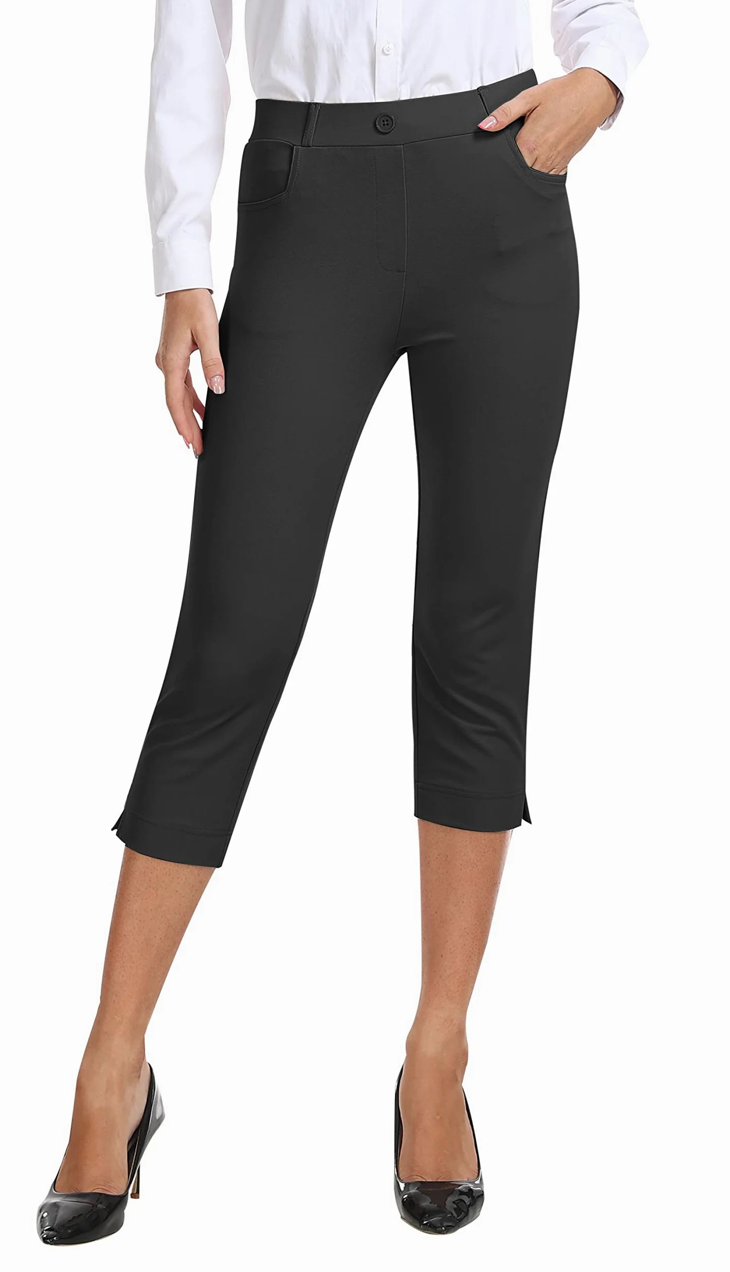 Pantalones de Capri para Mujer Cintura Alta Oficina Trabajo Negocios Casual Yoga Leggings Verano Pantalones con Bolsillos