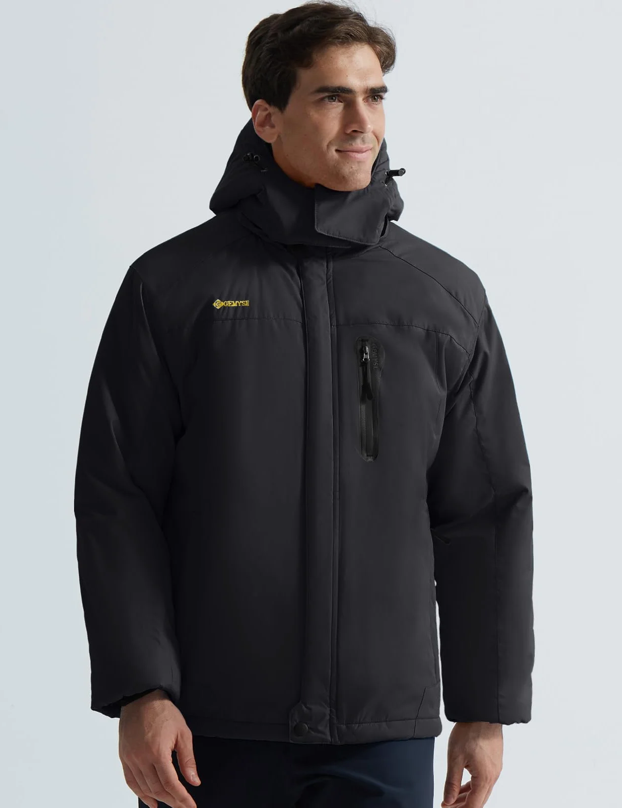 GEMYSE Chaqueta esquí hombre cortaviento capucha snowboard impermeable forrada funcional