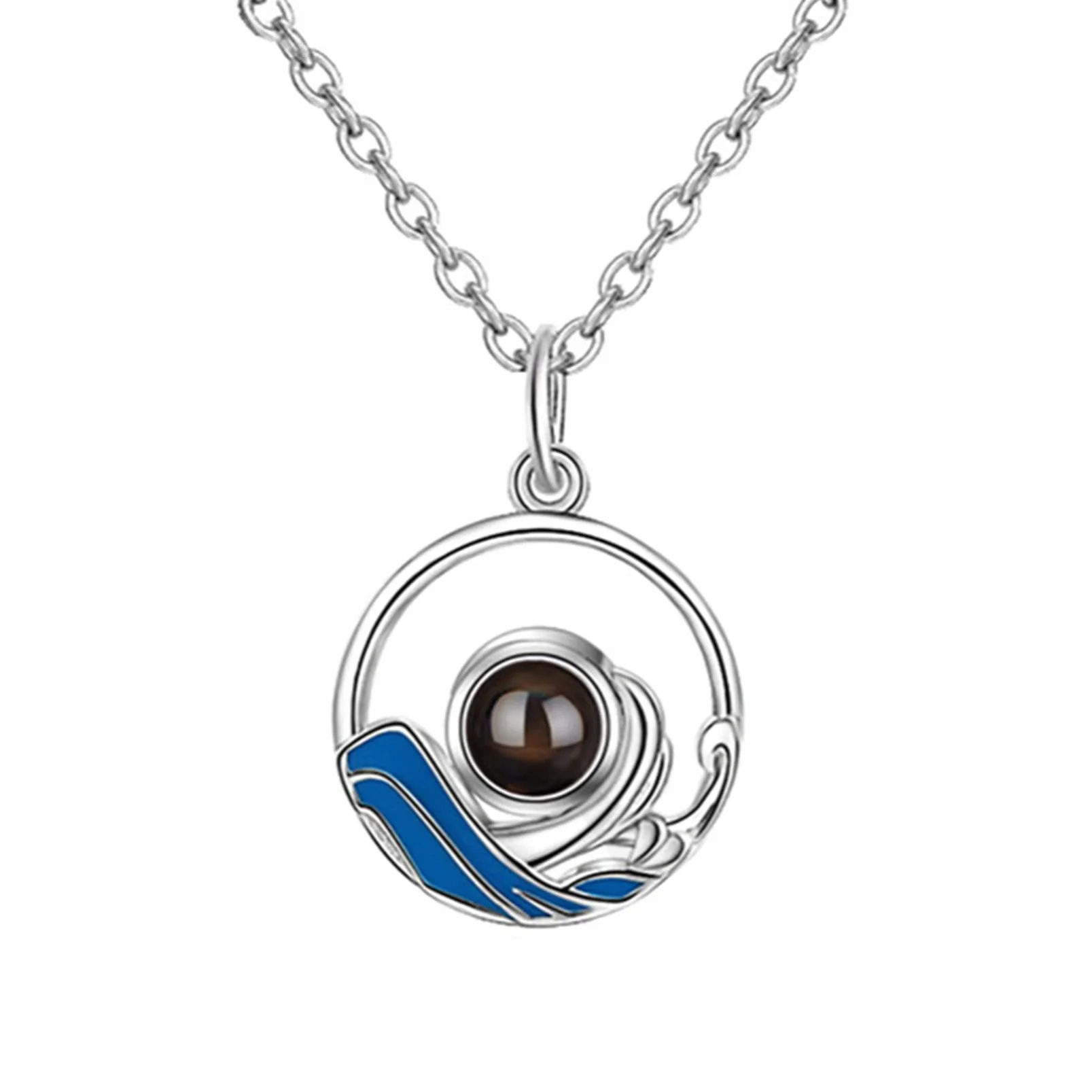 Collar de montaña con foto personalizada colgante de ola oceánica joyería de pareja