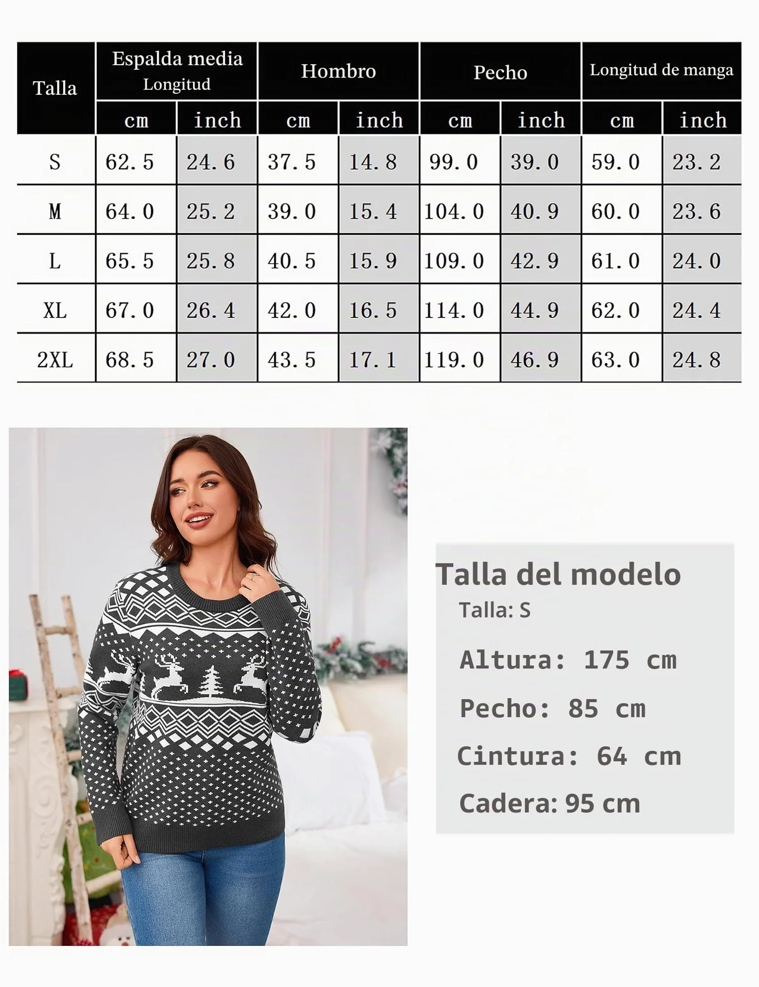 Jersey Navidad Mujer de Punto con Reno y Árbol | Este jersey Navidad mujer de punto suave y cálido luce reno y árbol para fiestas de invierno y regalos navideños