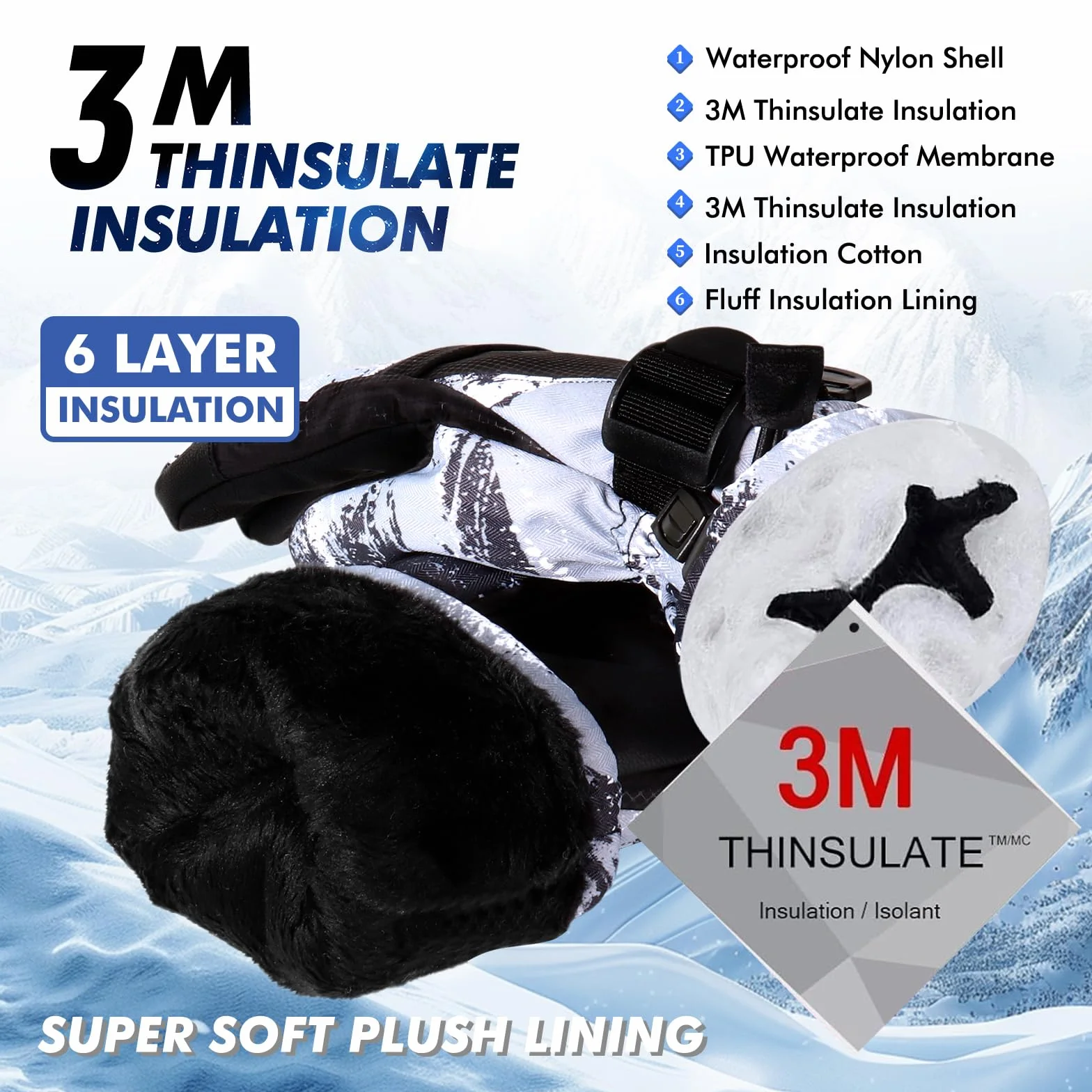 Guantes de esquí impermeables para nieve, adecuados para mujer, hombre y niños