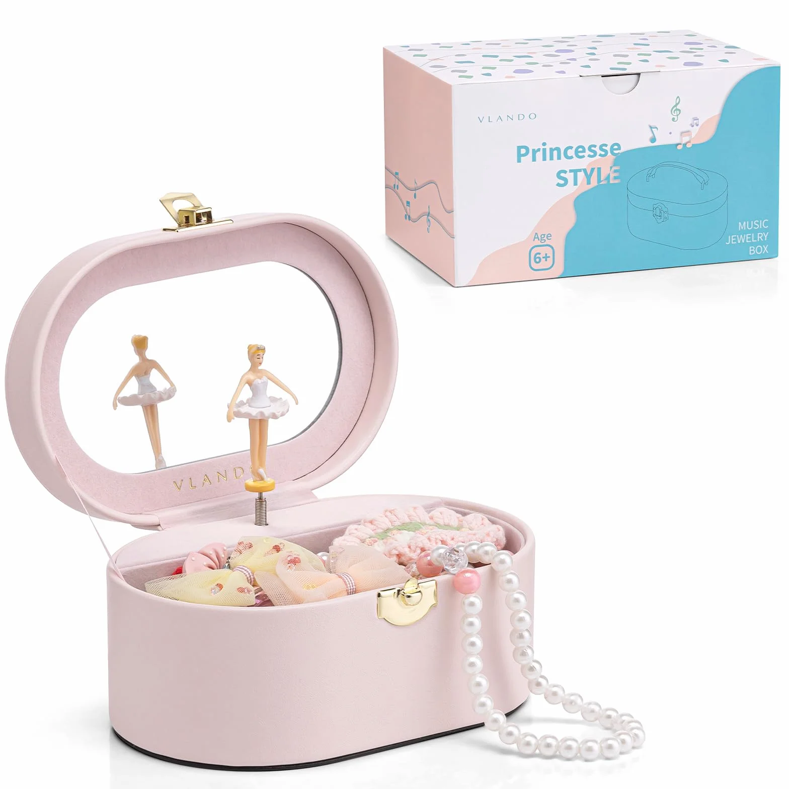 Vlando Ellipse Joyero para niñas con caja de música, portátil con bailarina y espejo, regalo 4-5 años
