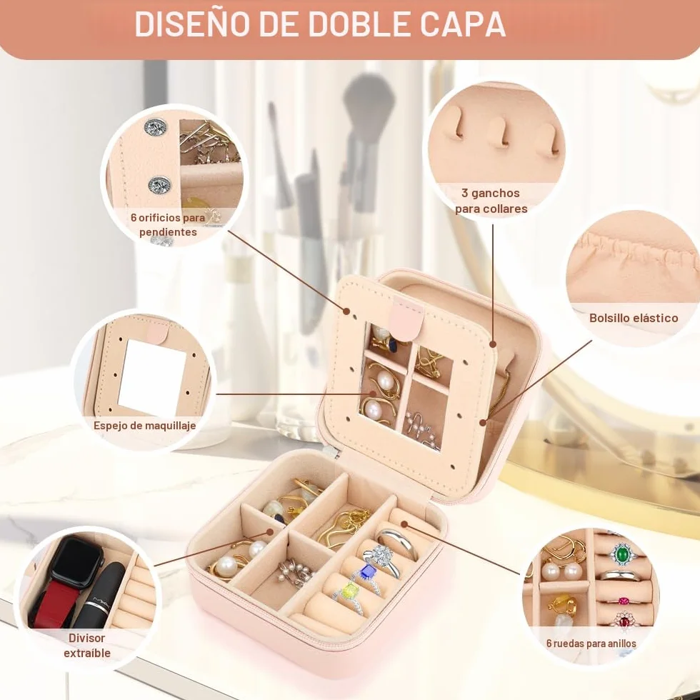Joyero de Viaje con Monograma y Espejo, Regalo para Mujer