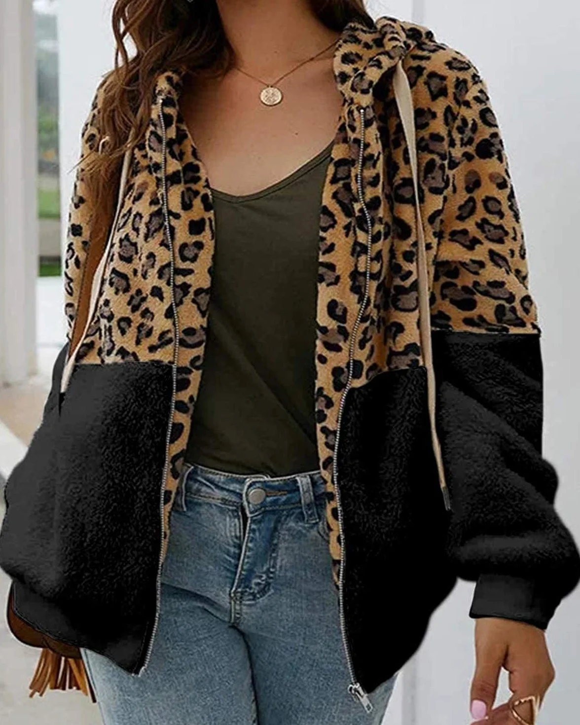 ABINGOO Abrigo Mujer Chaqueta Suéter Otoño Invierno Leopardo Lana Sudadera con Capucha