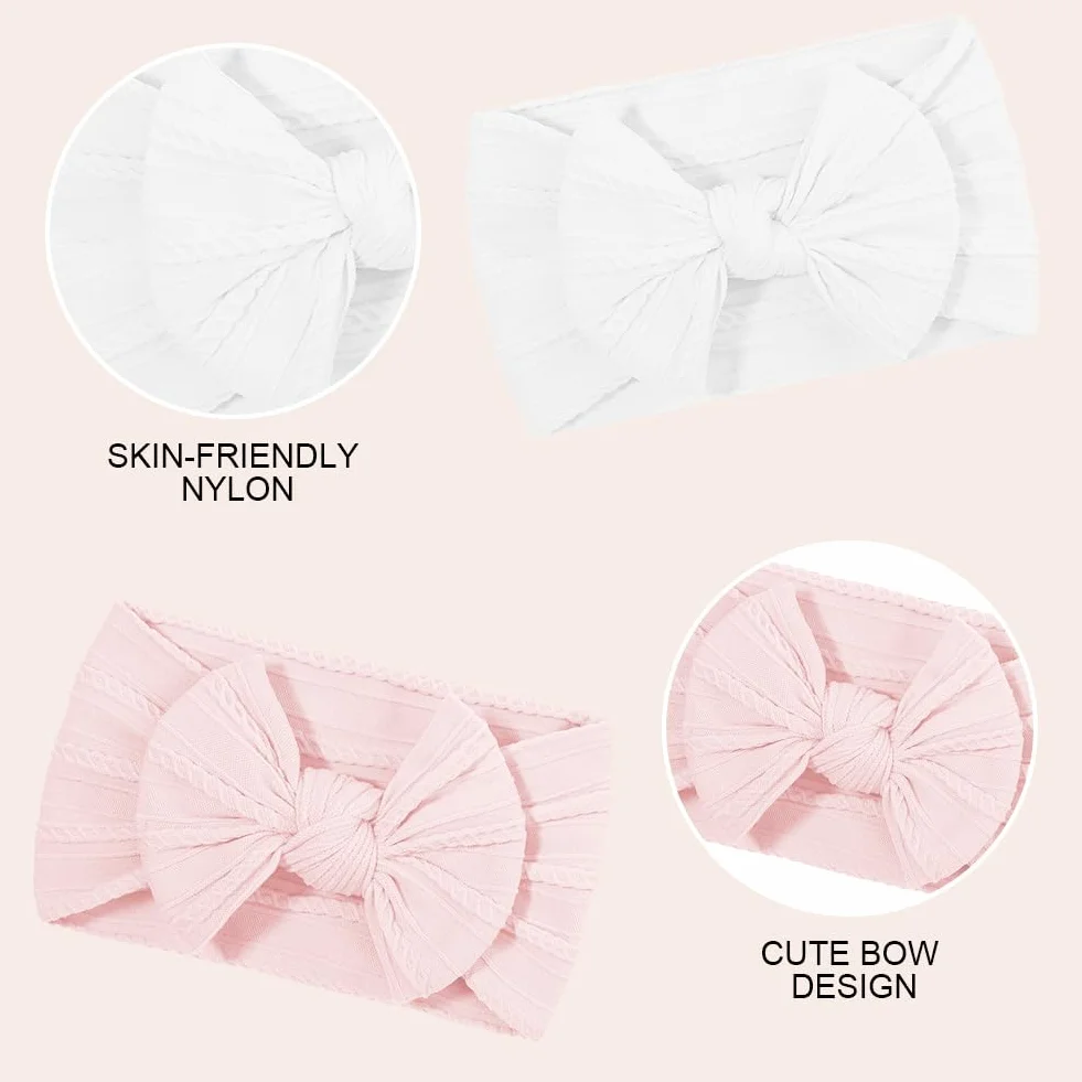 DiULi Diademas Bebé Niña 3 Colores Elástica Cintas Pelo Nylon Lactante Niño Pequeño Anchas Hairband Lazo Tela Conjunto 3pcs