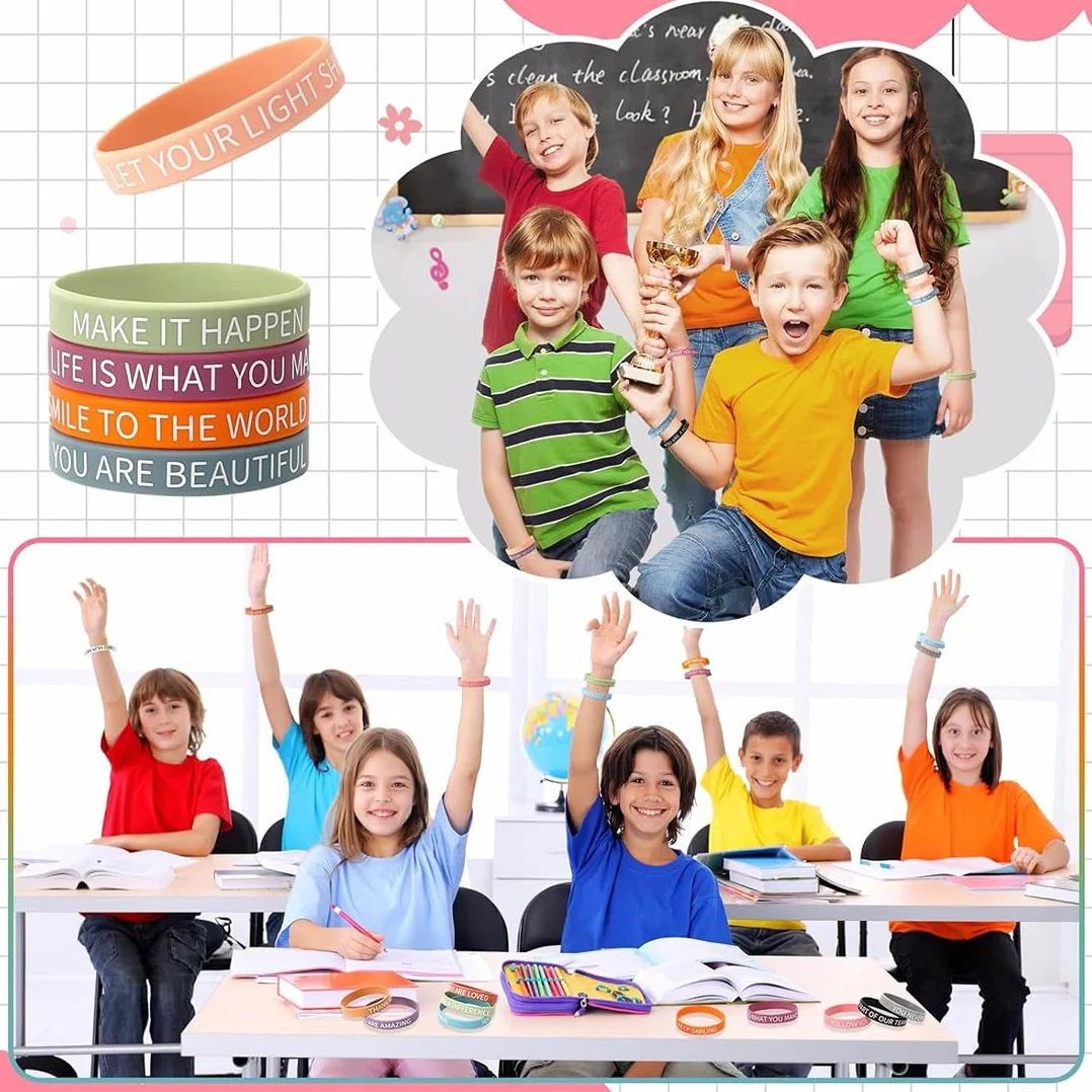 Pulseras de Silicona Coloridas Motivacionales con Frases Inspiradoras para Niños y Adultos