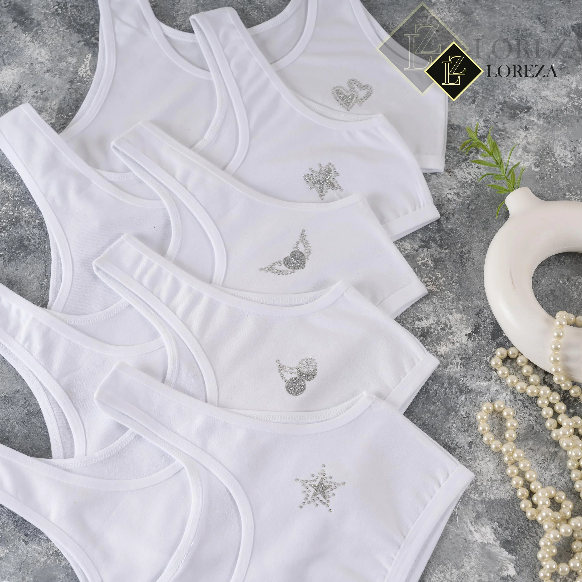 LOREZA Sujetador Bustier para Niñas Ropa Interior Piedras Preciosas Camiseta de Tirantes Algodón 10 a 15 años