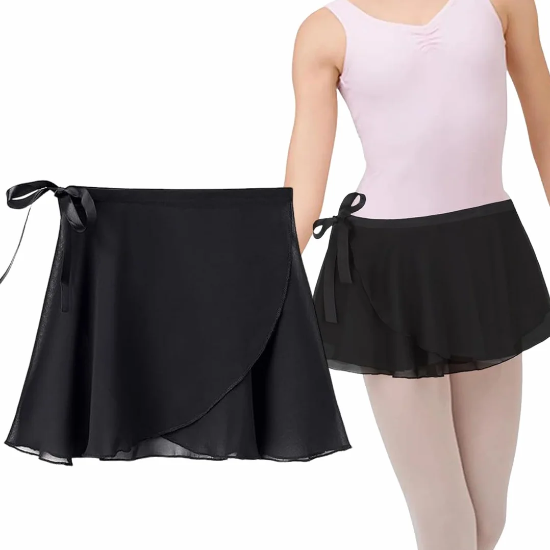 Falda de Ballet niña Chiffon, transpirable, suave, cintura ajustable, negro, gimnasia