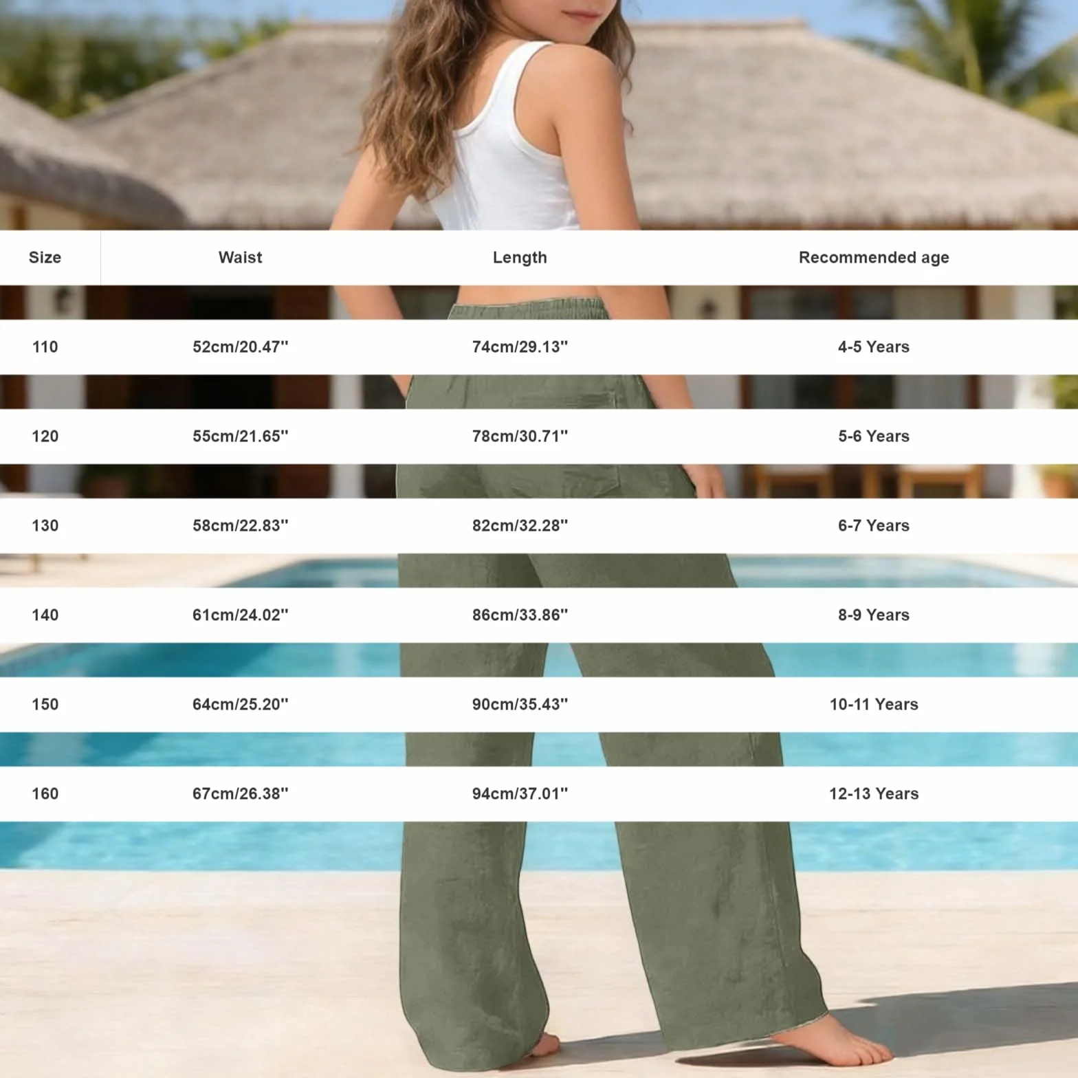 Pantalones de Verano Niña Casuales Largos Elásticos con Bolsillos Algodón y Lino Holgados Pierna Ancha para Adolescentes