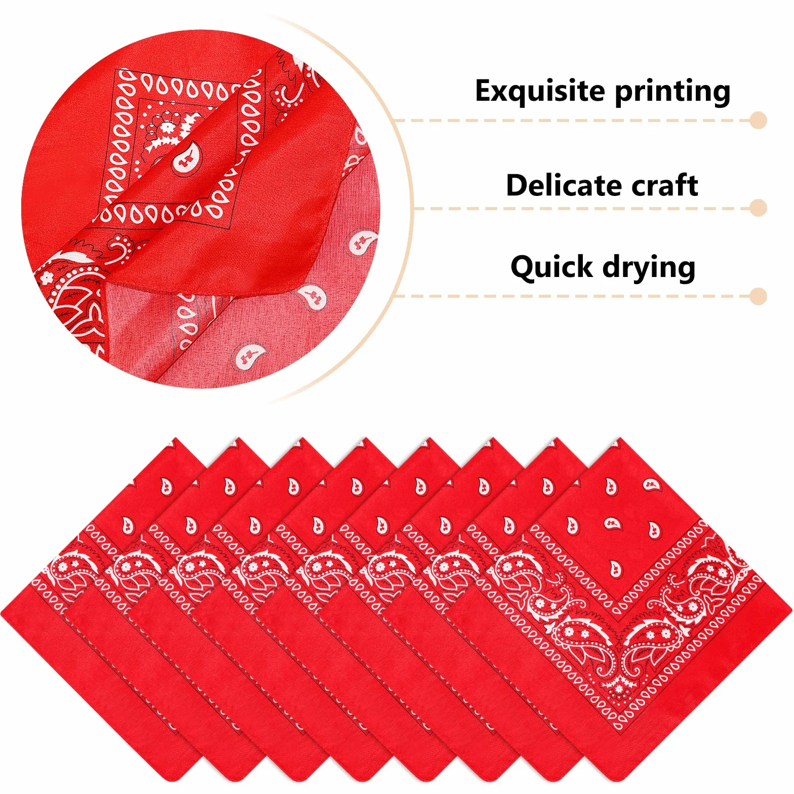 Morcheiong 8 bandanas de cachemira pañuelo para la cabeza rojo