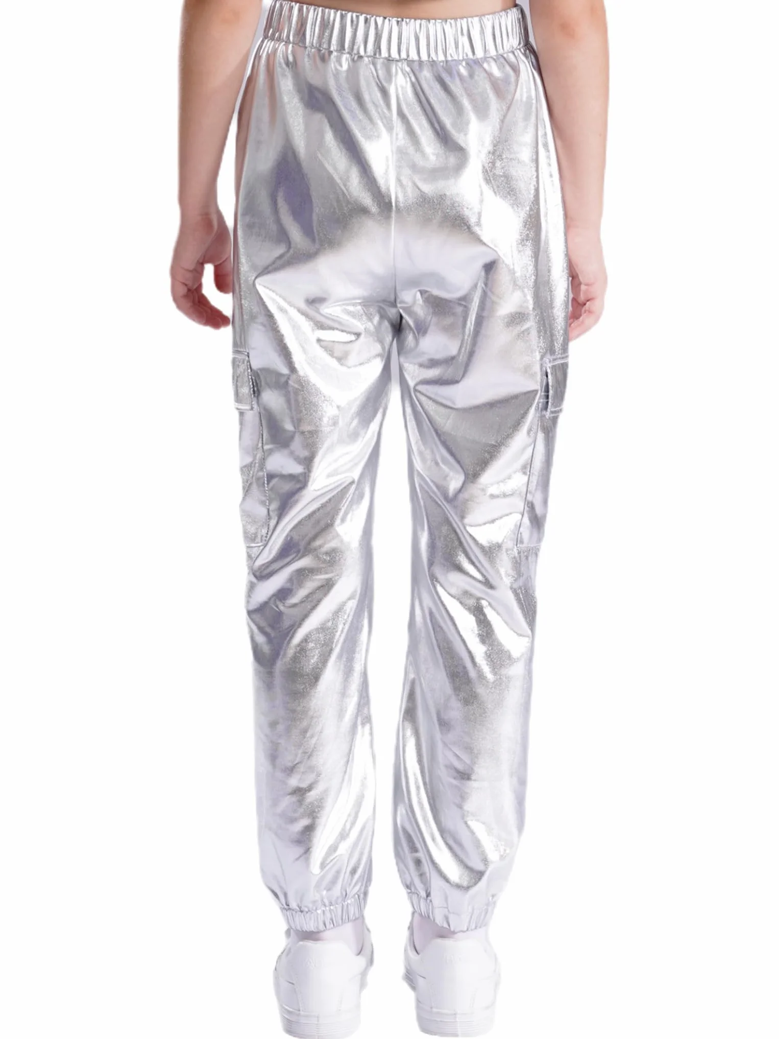 Traje deportivo metálico niña manga larga pantalón holográfico años 70 80
