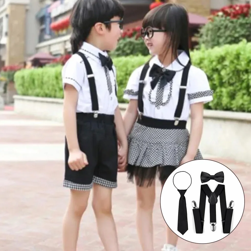 Tirantes Ajustables en Forma de Y con Pajaritas para Niños y Niñas 1-12 Años Negro Clip Talla Única