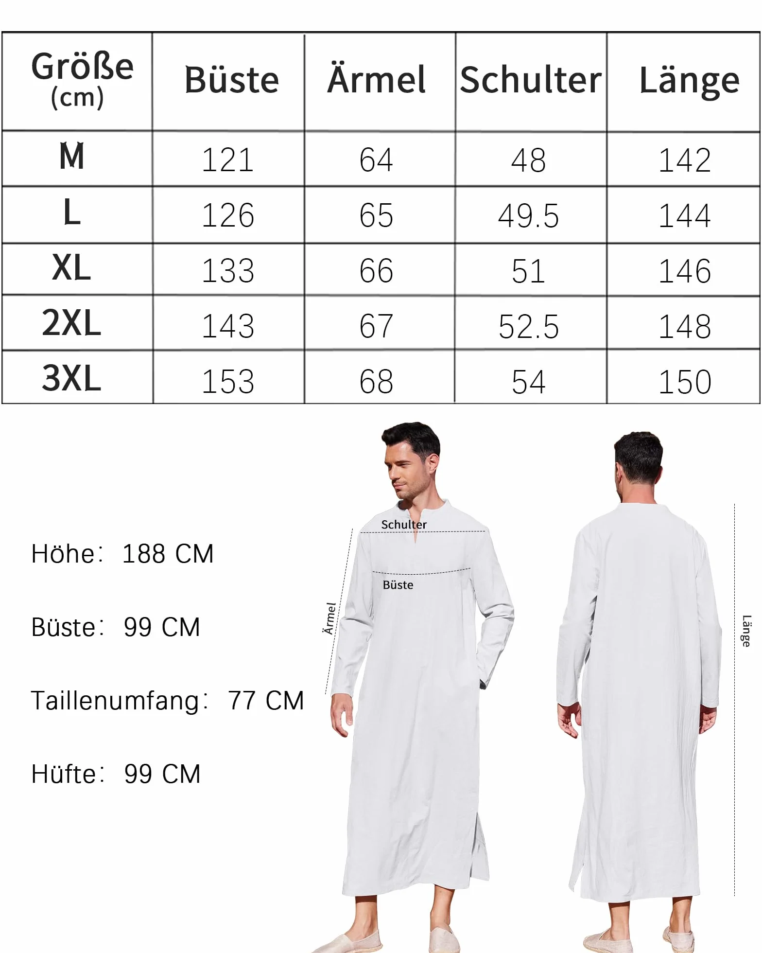 LVCBL Hombres Caftán Manga Larga Thobe con Bolsillos Universal Fit M-3XL