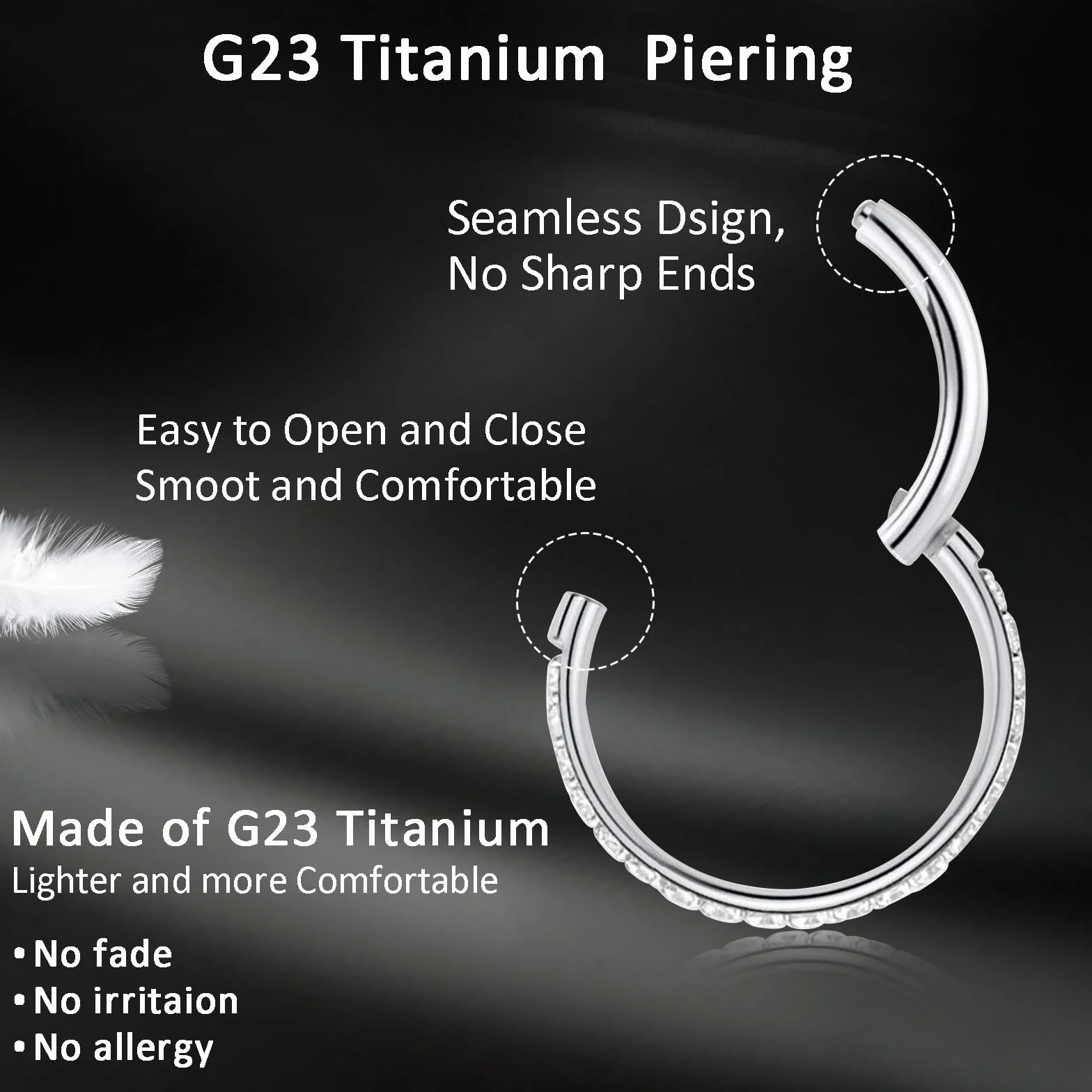 Piercing Nariz Aro G23 Titanio Pendientes Nostril Tragus Septum Helix Daith 6MM 8MM 10MM 12MM 16G 18G 20G