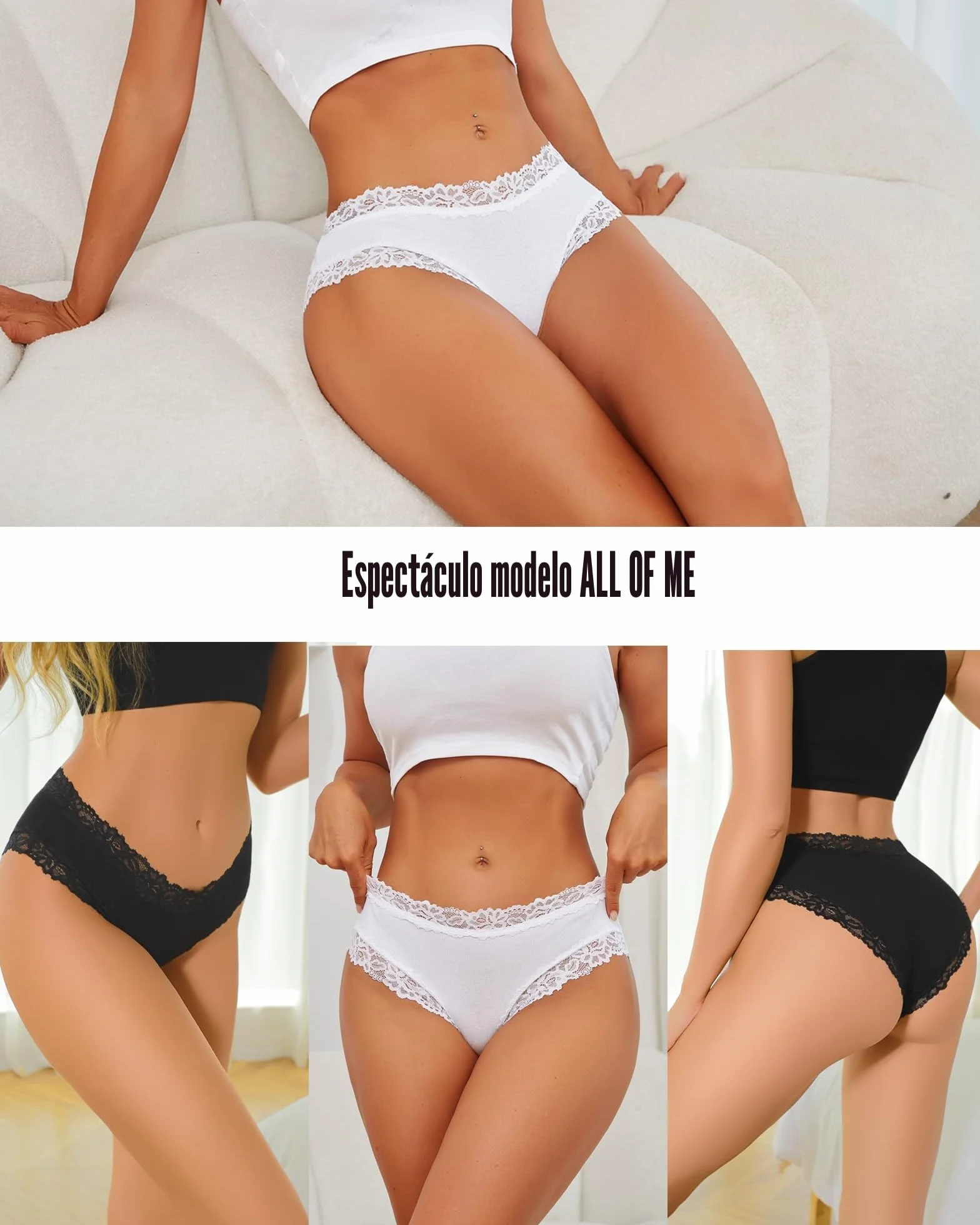 Pack de 6 Braguitas de algodón con Encaje para Mujer