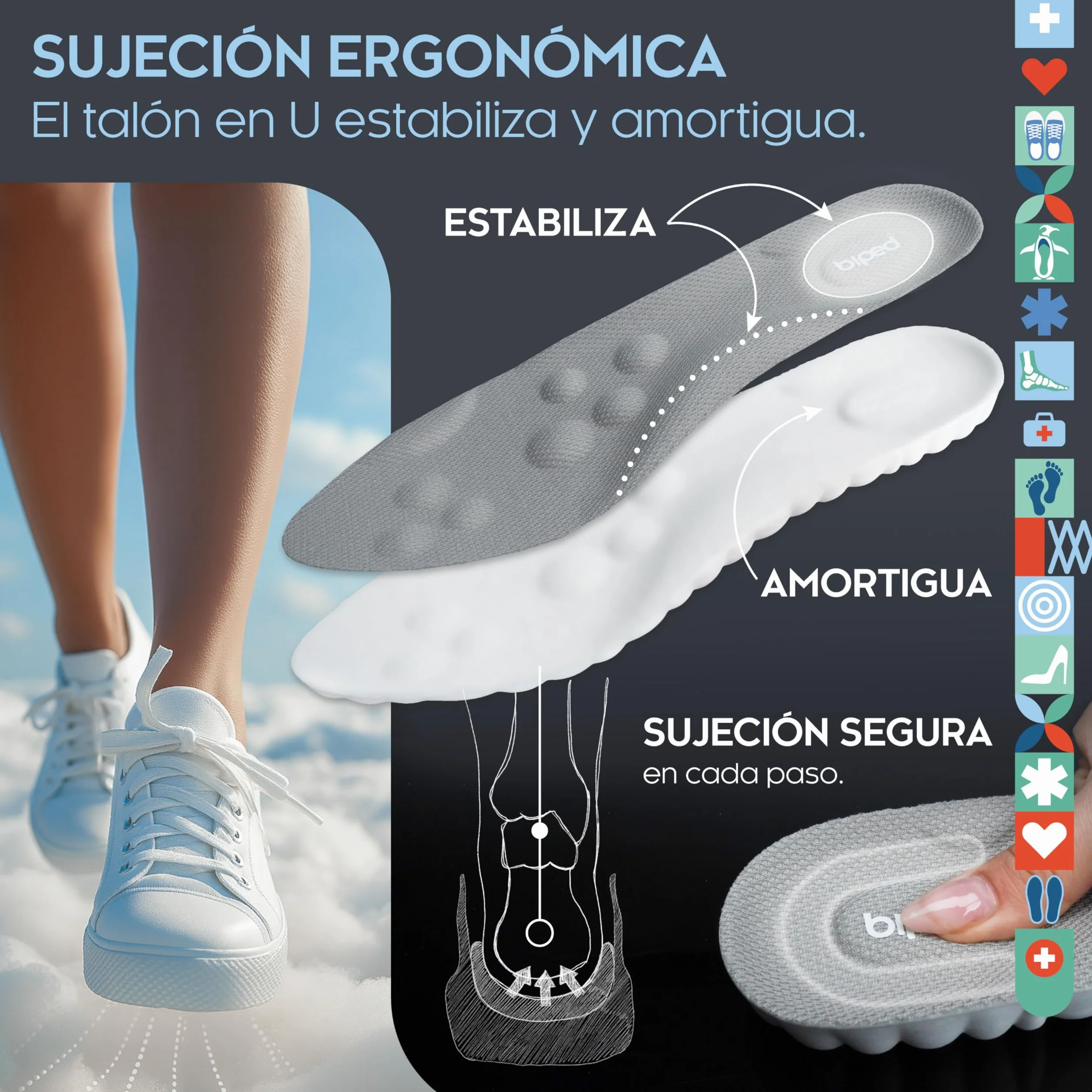 Biped Cloud Plantillas Extra Suaves para Deporte, Uso Diario, Calzado Laboral – Ortopédicas Amortiguadoras con Cojín de Talón