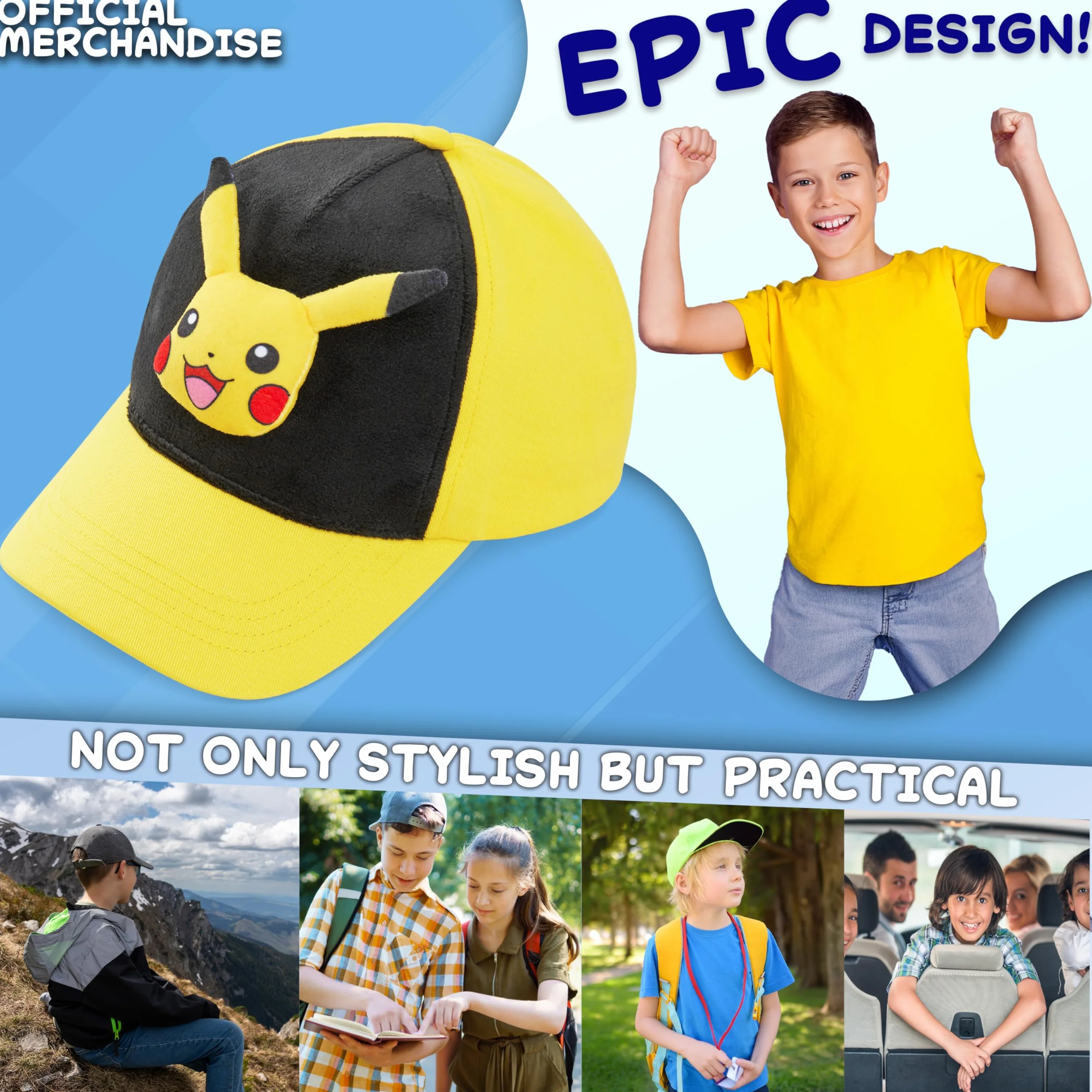 Pokémon Gorra Niño 3D Pikachu Bulbasaur, Anime Gorras Infantiles Ajustable Peluche Regalo