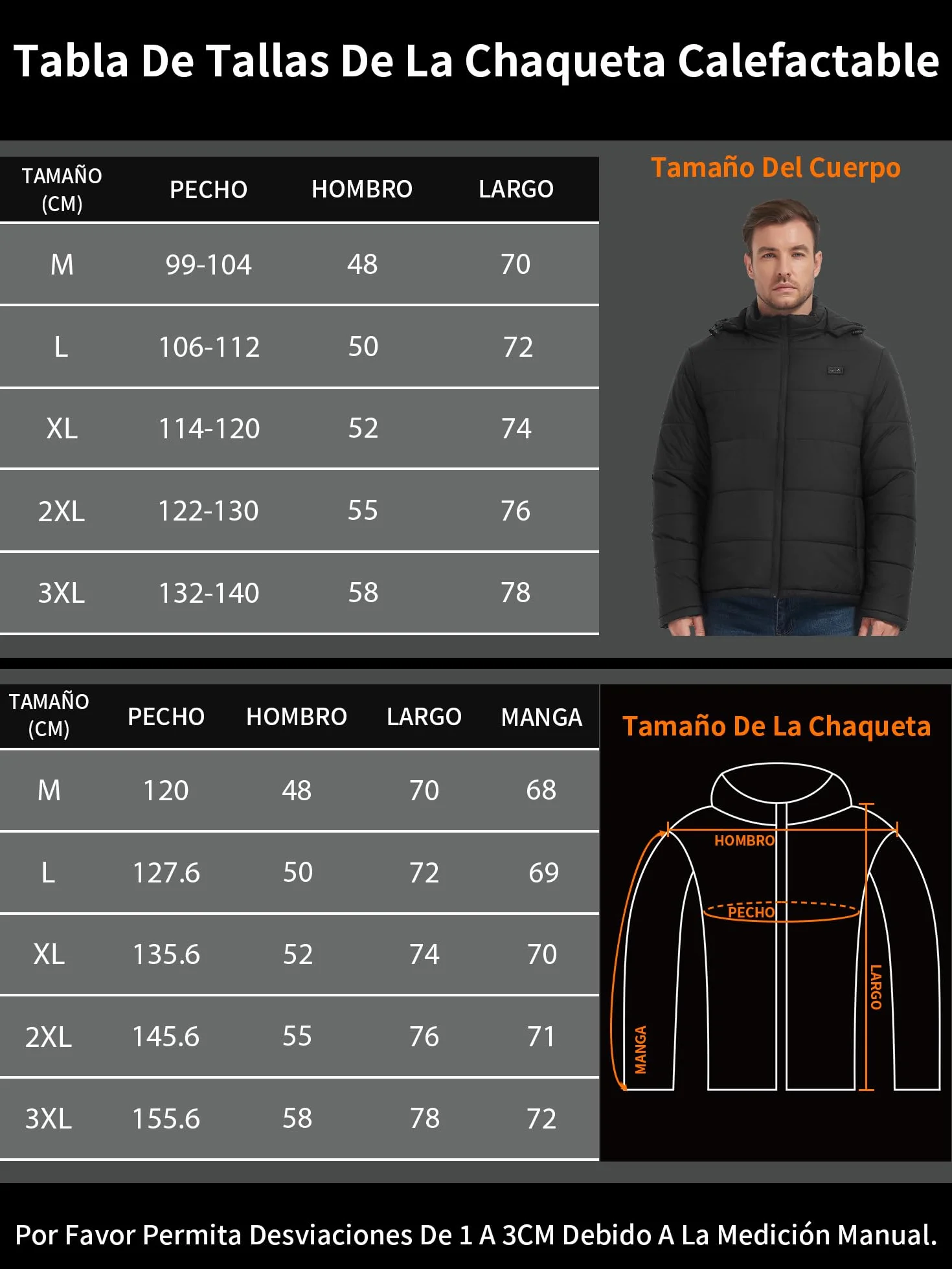 Chaqueta Calefactable 7.4V 16000mAh 7 Zonas de Calor Hombre Mujer con Capucha