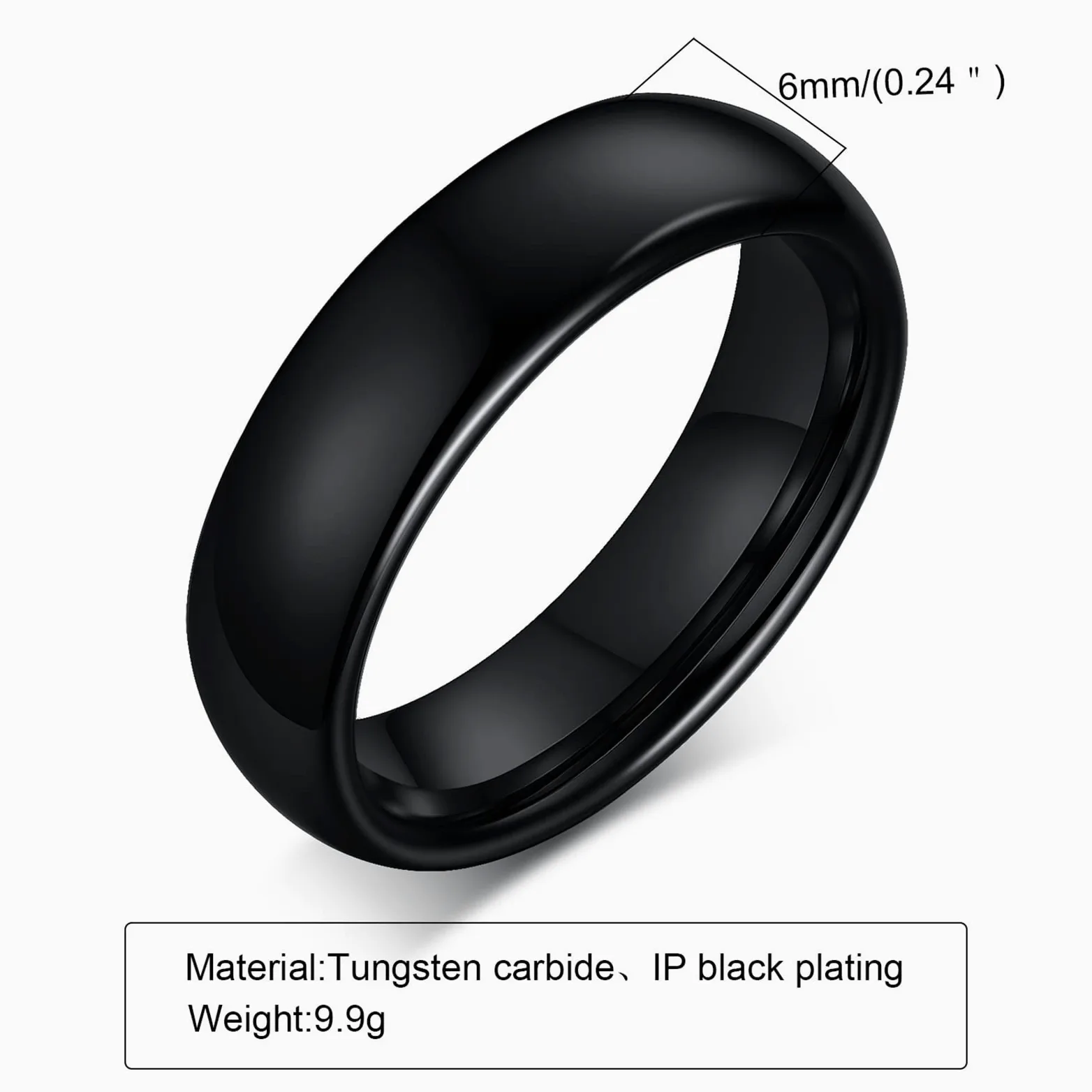 Anillos de collar para parejas, collar personalizado de tungsteno negro, anillo negro pulido, collar de cable de 6 mm, regalo de promesa para mujeres, Tungsteno, Sin gemas.