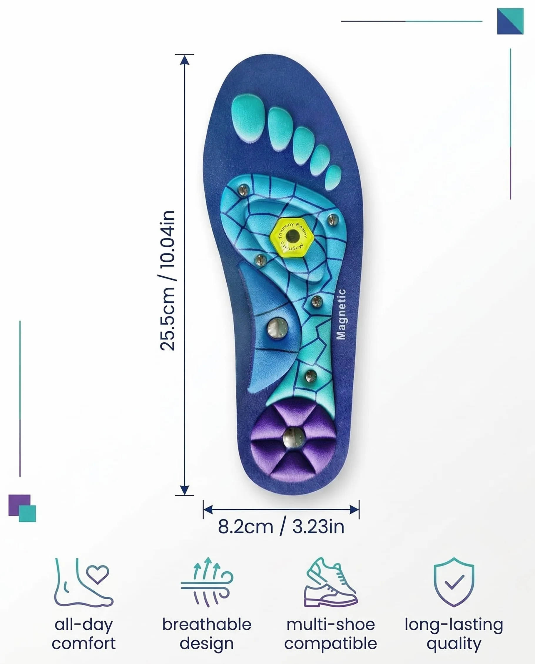 Plantillas Magnéticas Ortopédicas para Fascitis Plantar, Acupresión, Hombres y Mujeres (Azul, S)
