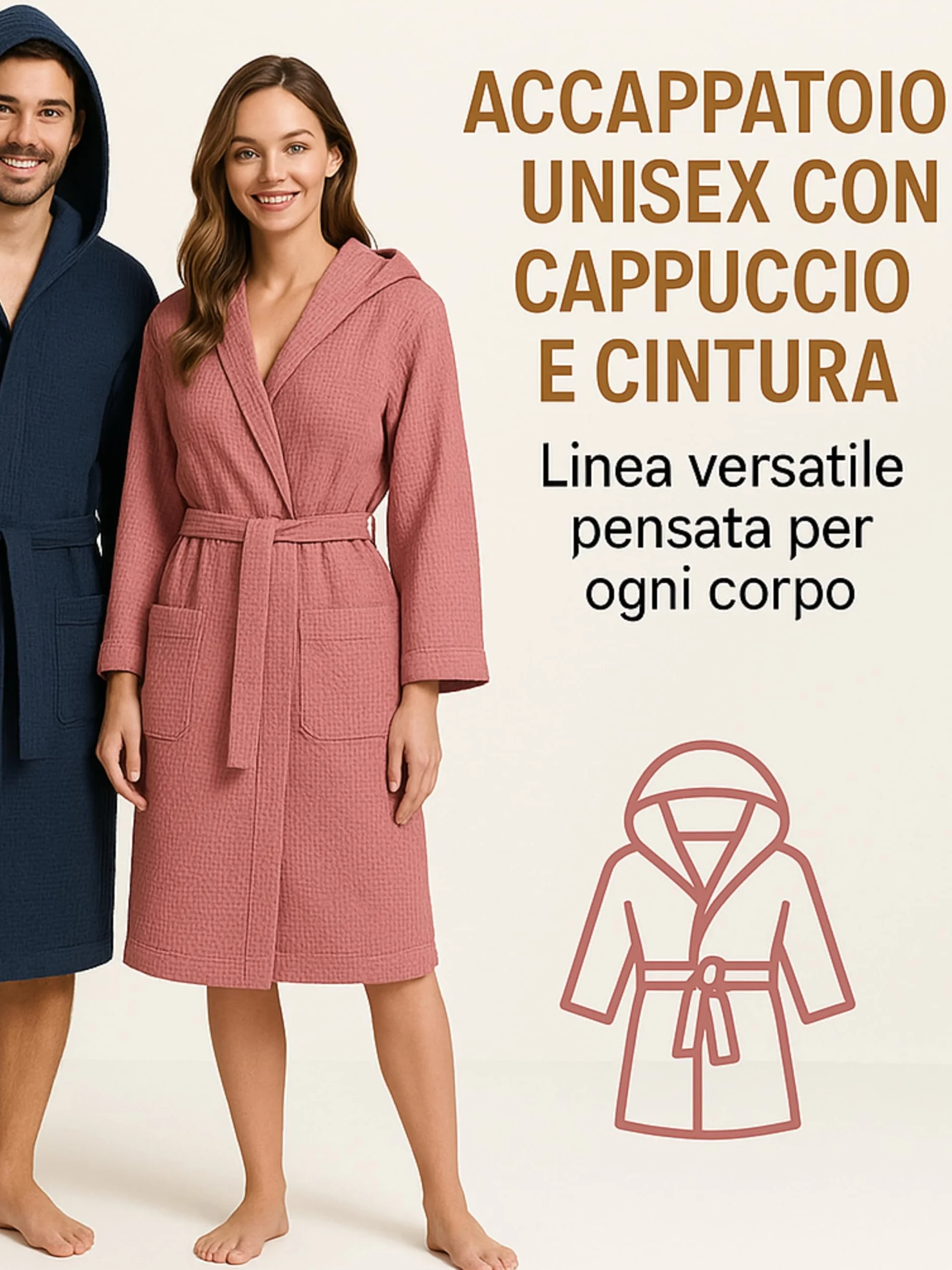 Albornoz nido de abeja para mujer y hombre de algodón con capucha, bolsillos y cinturón, ligero S-XXXL