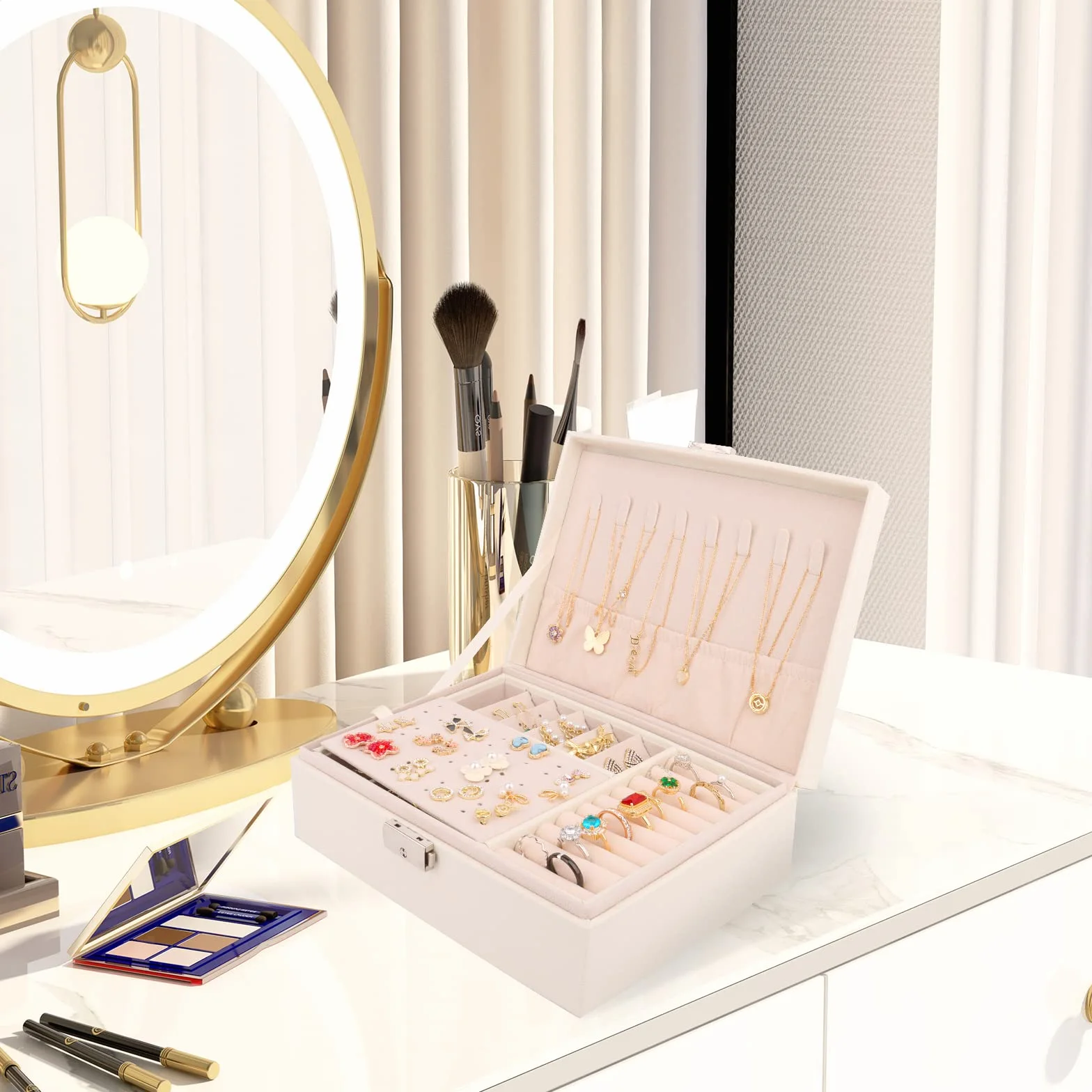 talifoca Joyeros Mujer, 2 Capas Caja Joyero Organizador de Joyas de Cuero PU para Pendientes, Anillos, Aretes, Pulseras y Collares