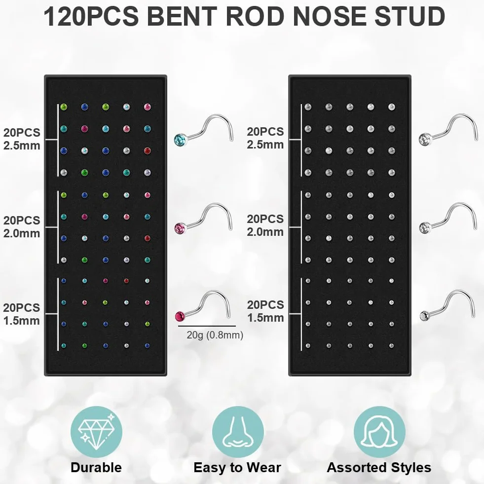 Aucuu Piercing Nariz Acero Quirúrgico Hipoalergénicos CZ Joyería Tornillo Recto Forma L Studs 1.5mm 2mm 2.5mm