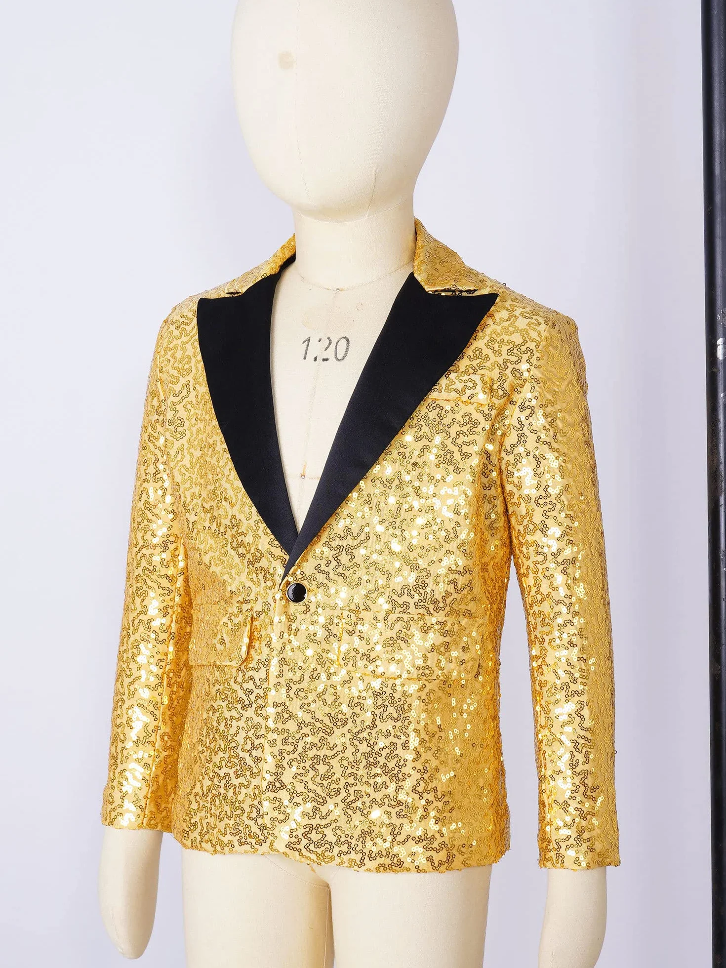 Americana de fiesta para niños con lentejuelas manga larga chaqueta esmoquin cuello solapa abrigo brillante corte ajustado