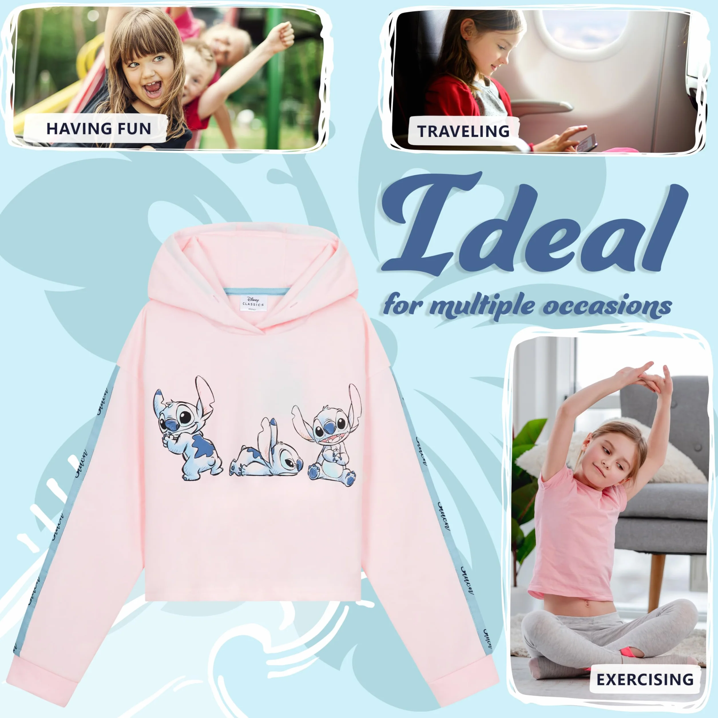 Disney Sudadera Niña Stitch Corta Crop Top Lilo y Stitch 7-14 años
