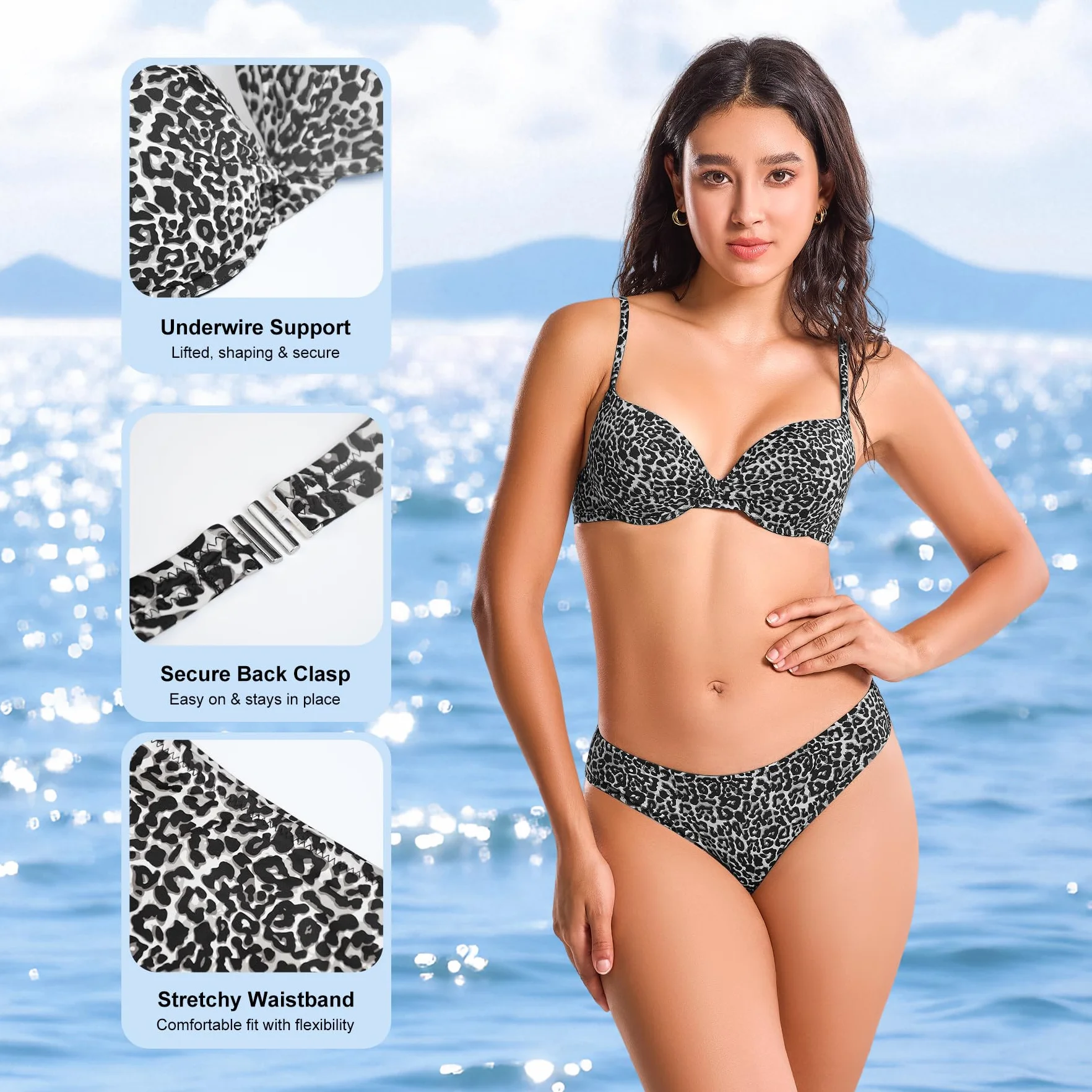 Conjunto de Bikini Estampado de Leopardo para Mujer, Traje de Baño de Dos Piezas