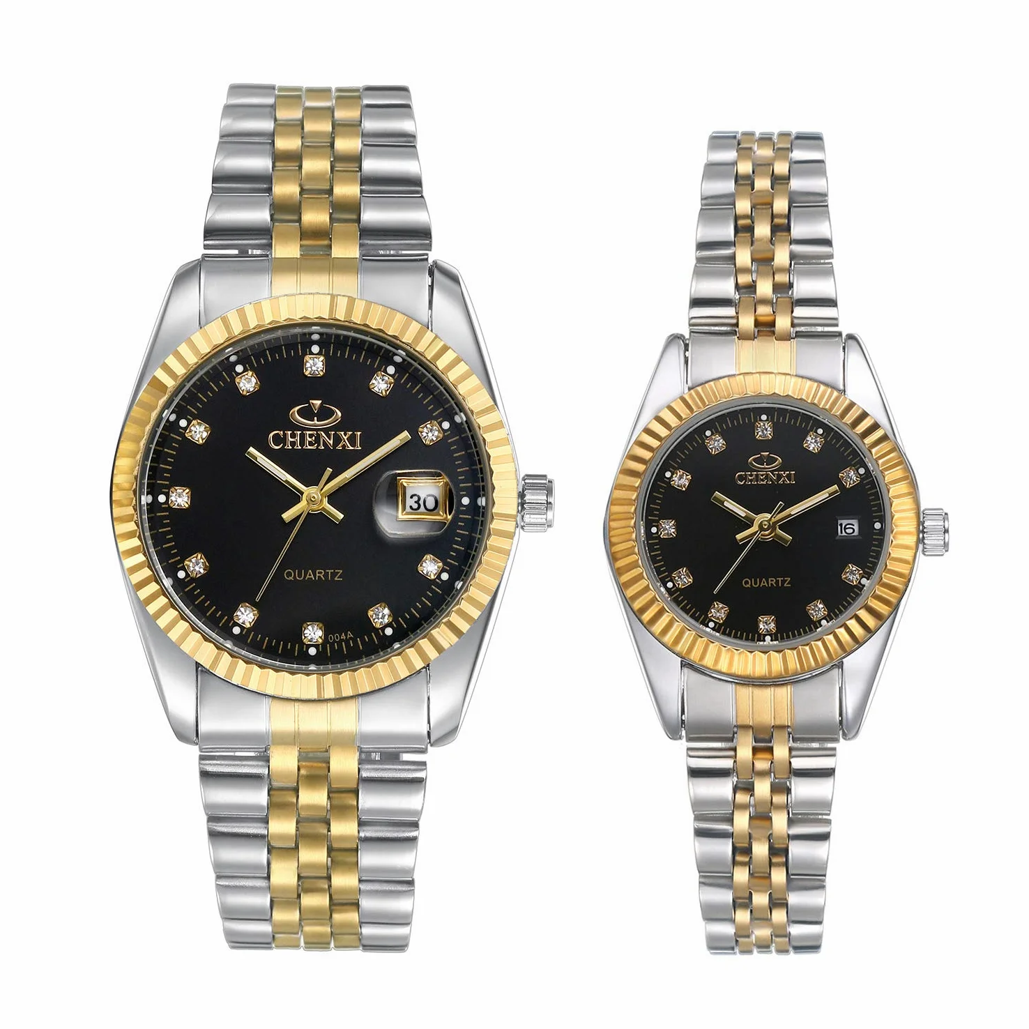 JewelryWe Reloj analógico de Cuarzo con Calendario, 30 m de Pulsera de Acero Inoxidable para Hombre y Mujer, Reloj de Pulsera de Diamantes de imitación
