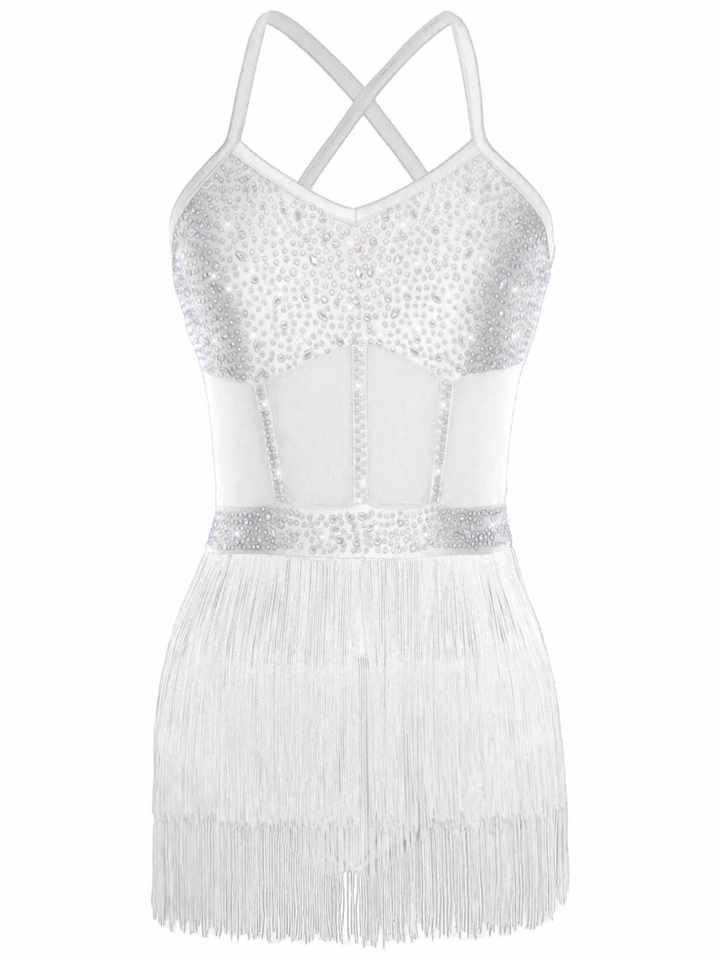 JEATHA Maillot De Baile Latino para Mujer Vestido con Flecos Lentejuelas Traje De Baile Salsa Cha Cha Rumba