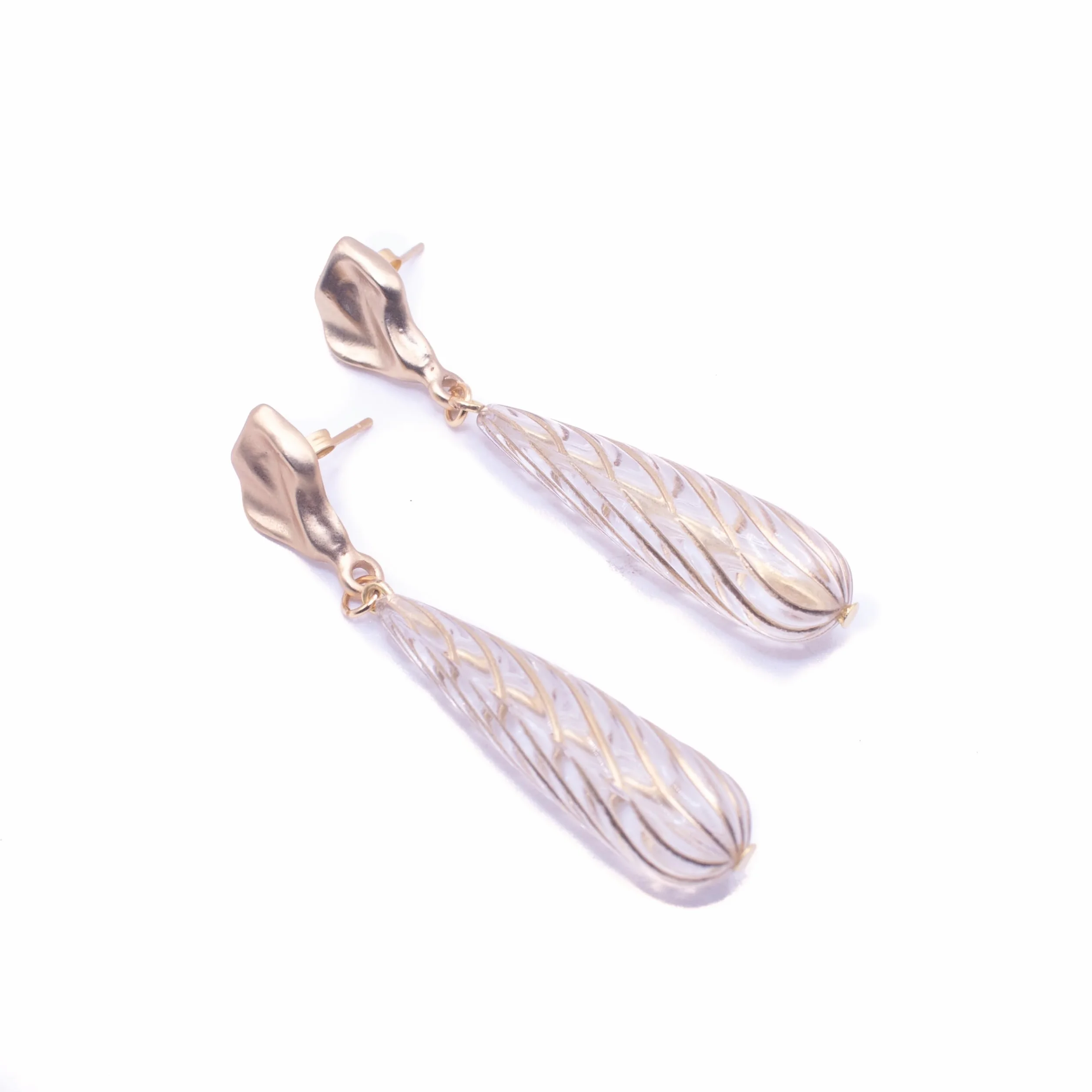 Pendientes Mujer Colgantes Largos Dorados Gota de Agua Zamak Dorado Mate y Resina Cierre de Tuerca Bohemio