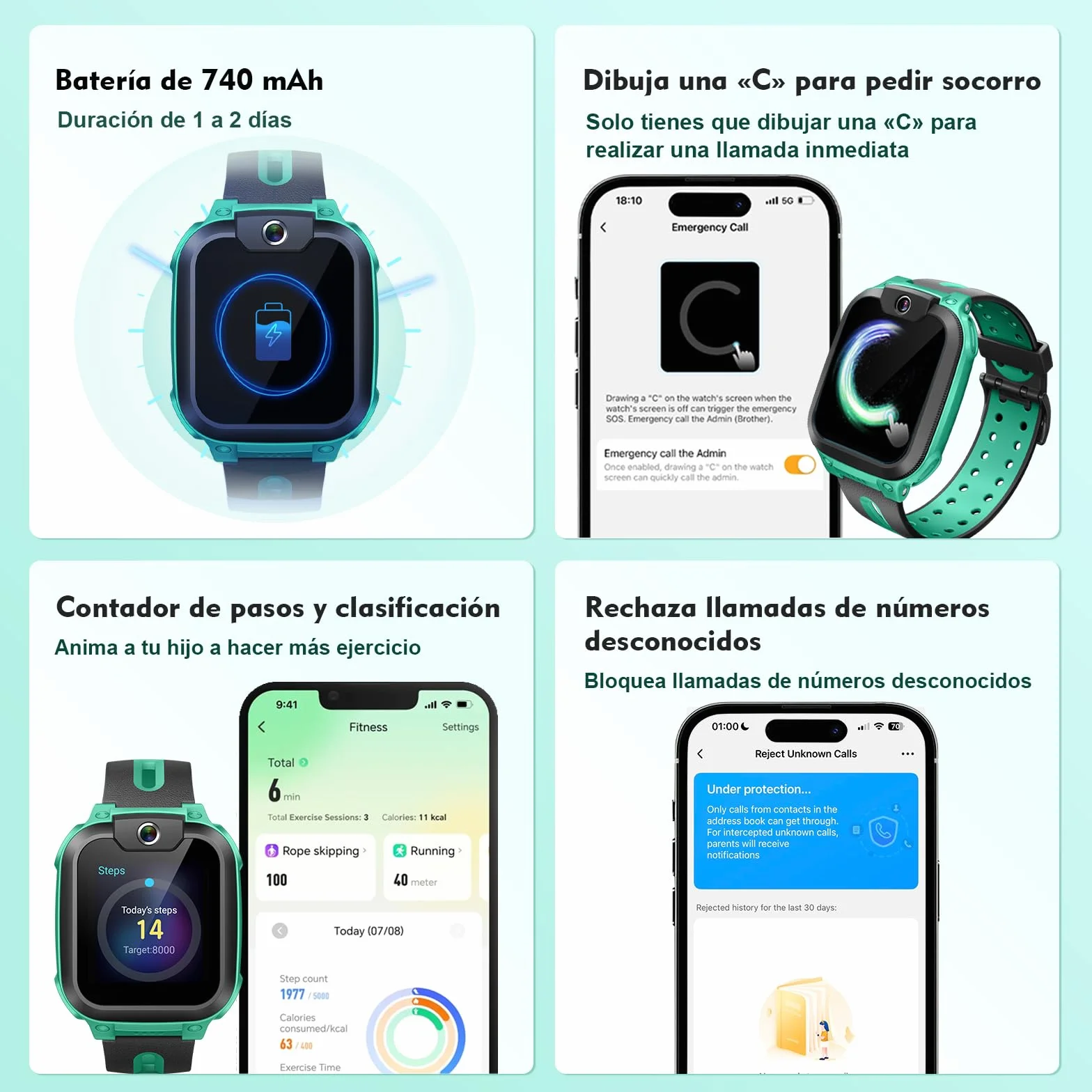 imoo Z1 Smartwatch Infantil 4G con Llamadas y Videollamadas, GPS, Modo Clase, IPX8 Resistente al Agua Verde