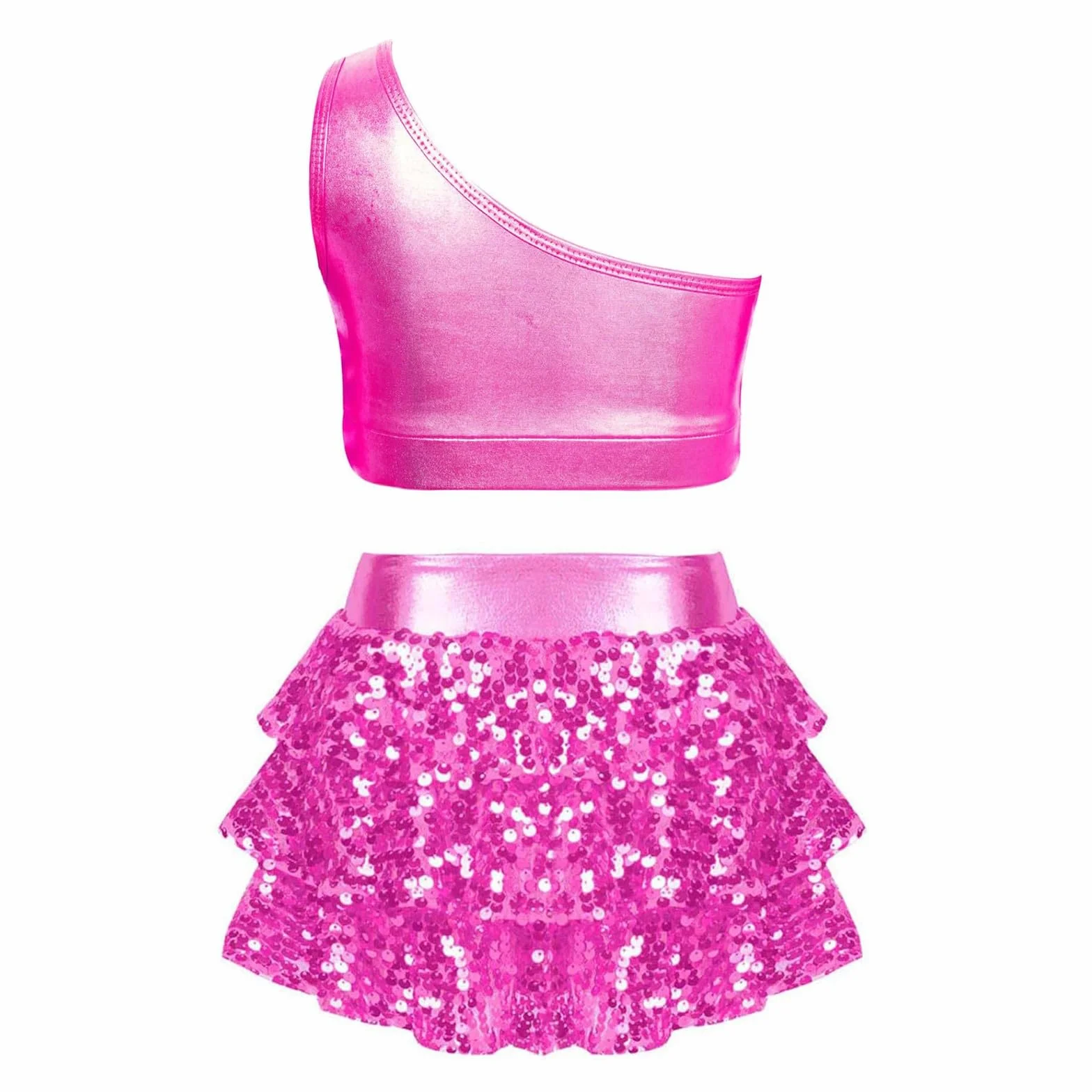 Traje de baile lentejuelas dos piezas niñas elástico falda top fiesta