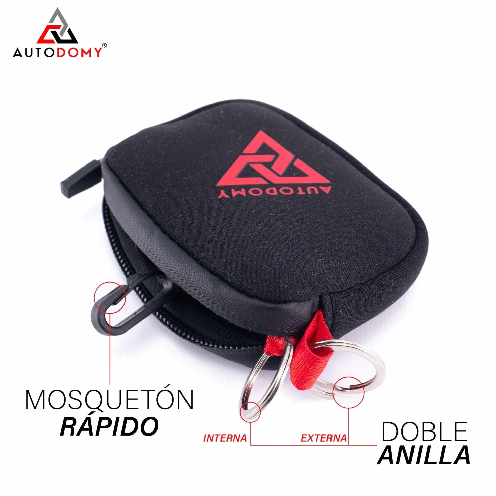 Autodomy Llavero para Moto Impermeable Neopreno Negro Rojo Porta Llaves con Anilla Mosquetón