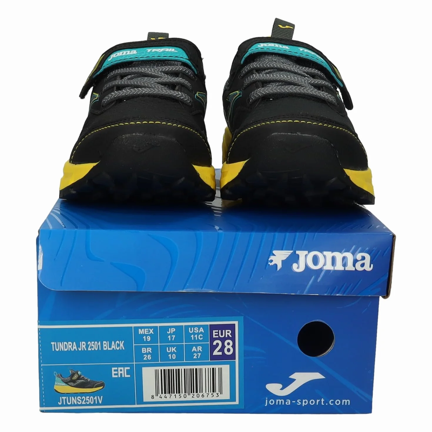 Joma JTUNS2501V Zapatillas Trail niño Tundra Cierre Adhesivo Cordones elásticos Negro Amarillo